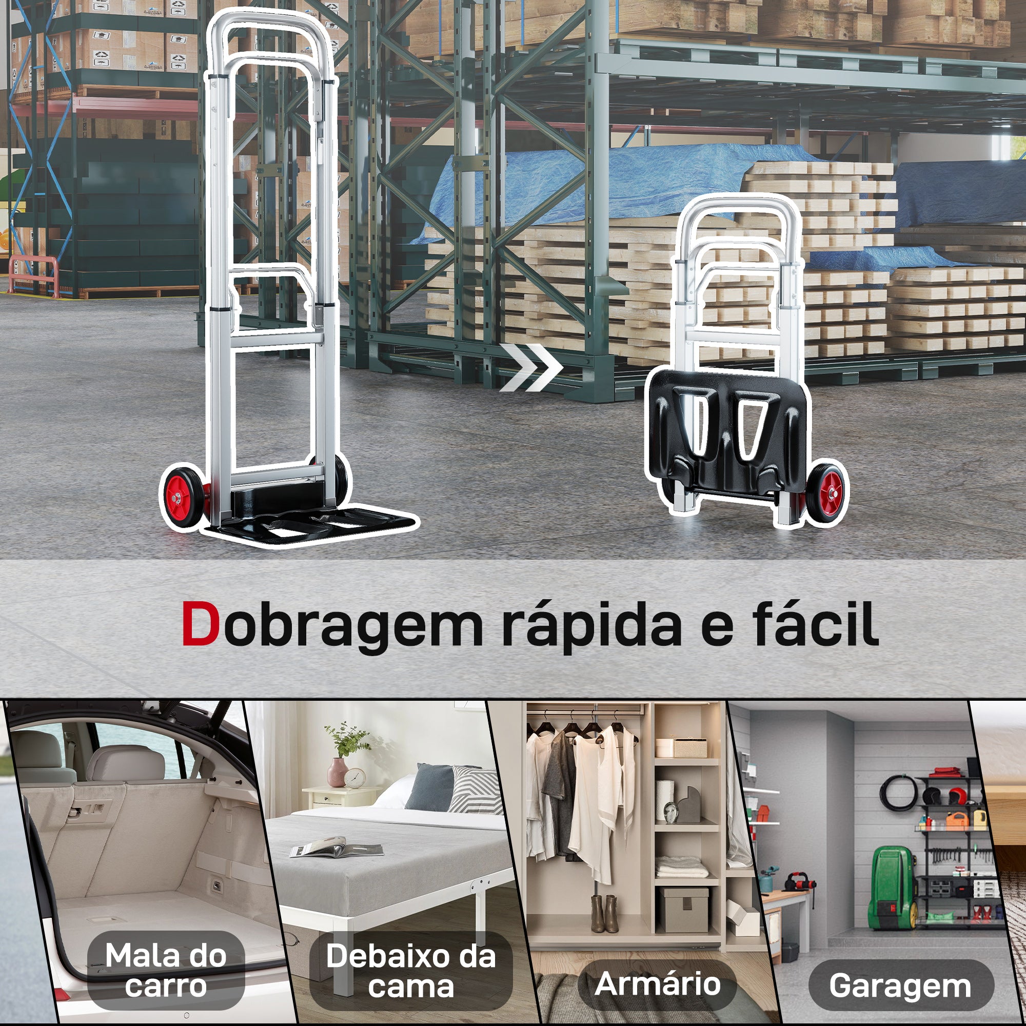 HOMCOM Carro de Transporte Dobrável de Alumínio 90 kg Prateado