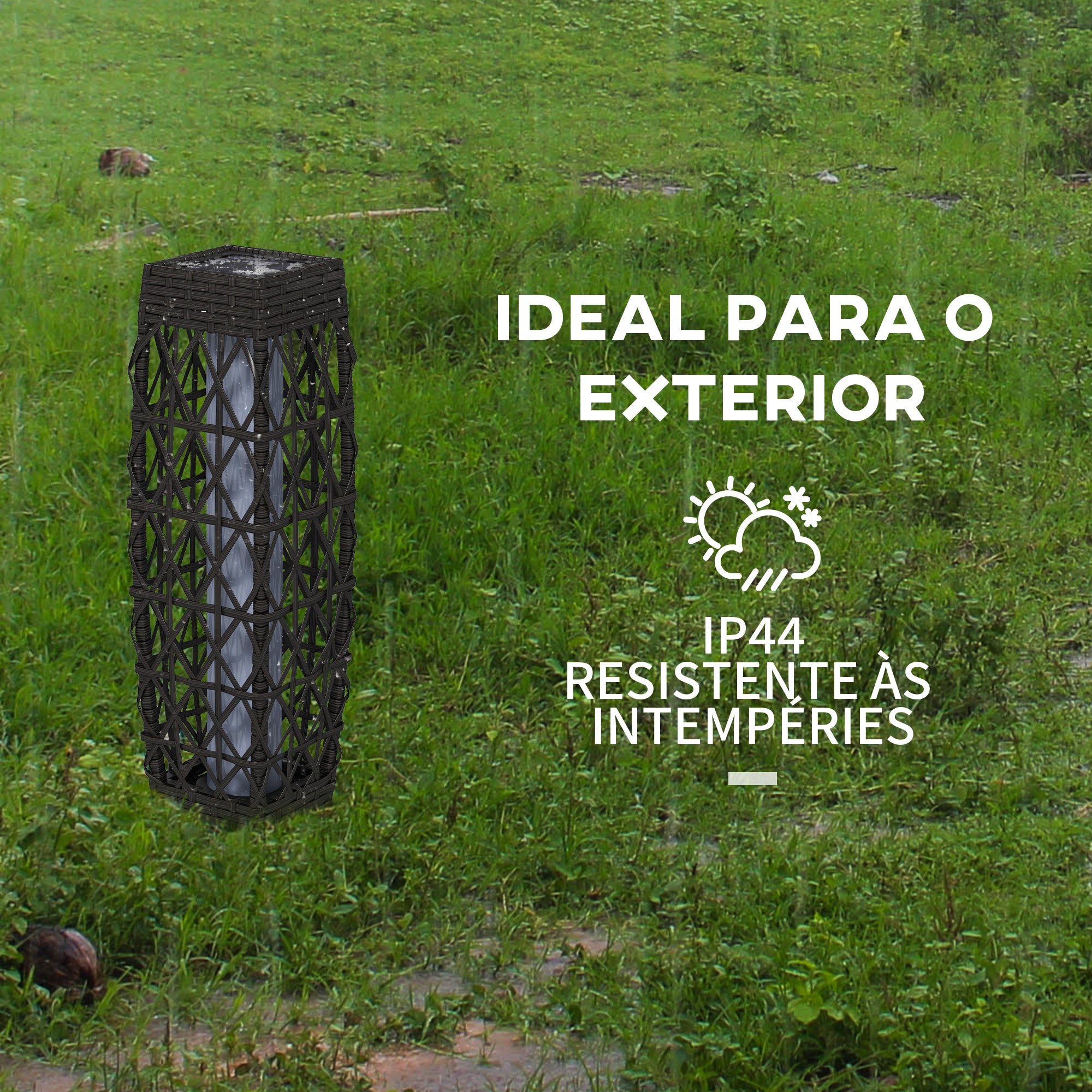 Outsunny Candeeiro Solar LED de Exterior em Vime, 20x20x68 cm