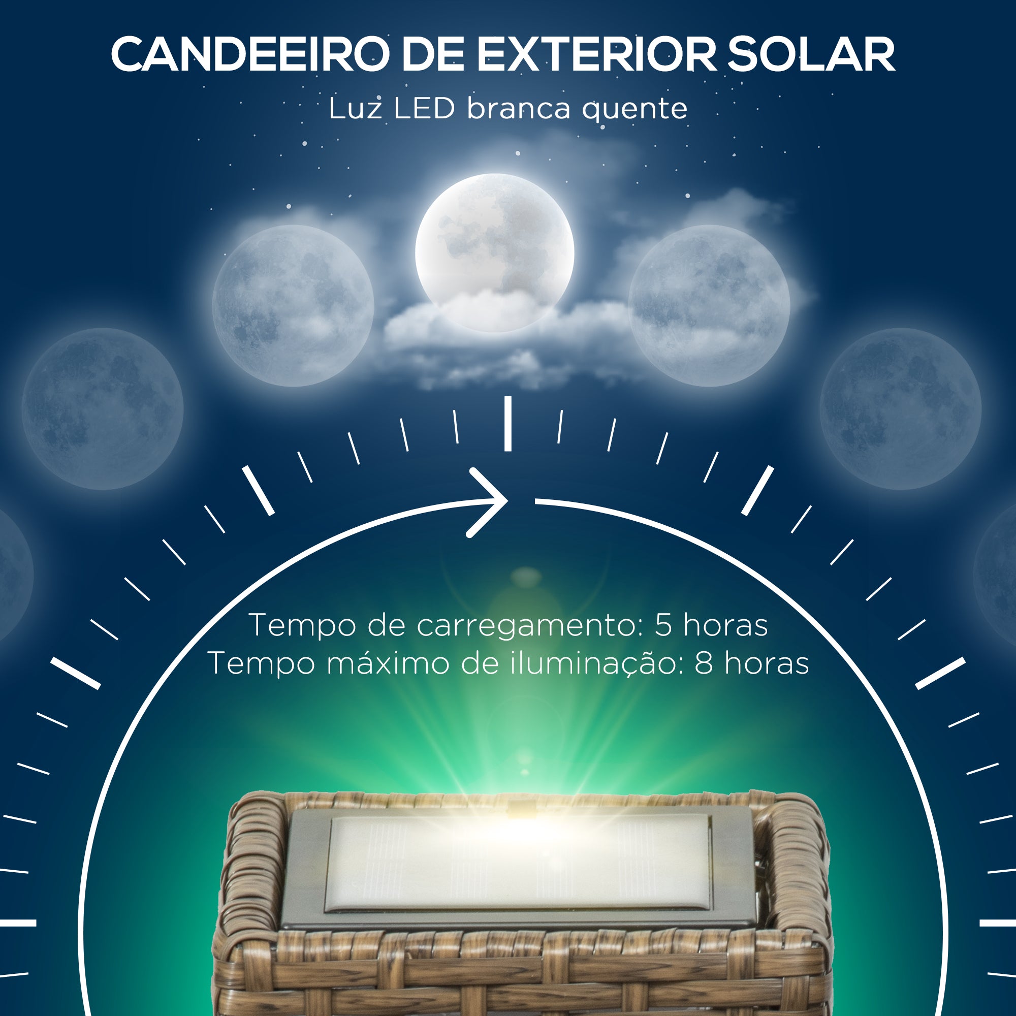 Outsunny Candeeiro Solar de Vime LED, 15,5x15,5x69cm, Marrom Areia