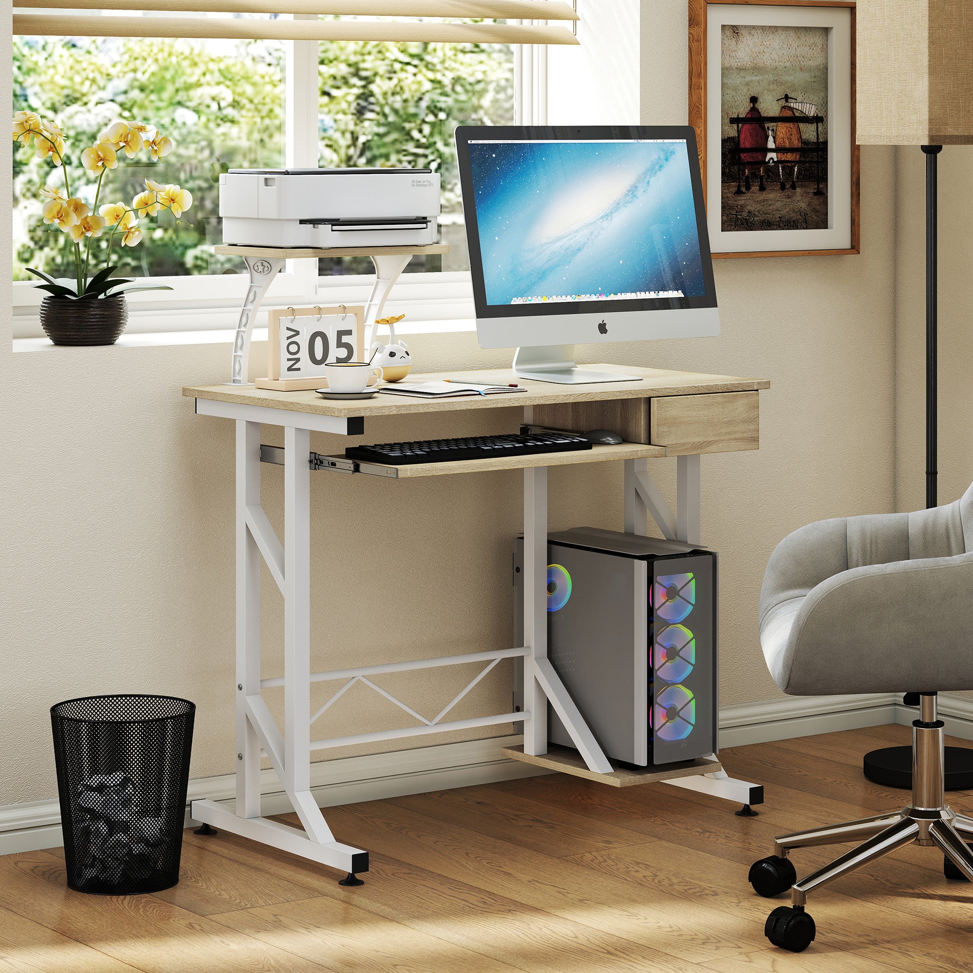HOMCOM Secretária para Computador com Gaveta e Bandeja, 90x50x100 cm
