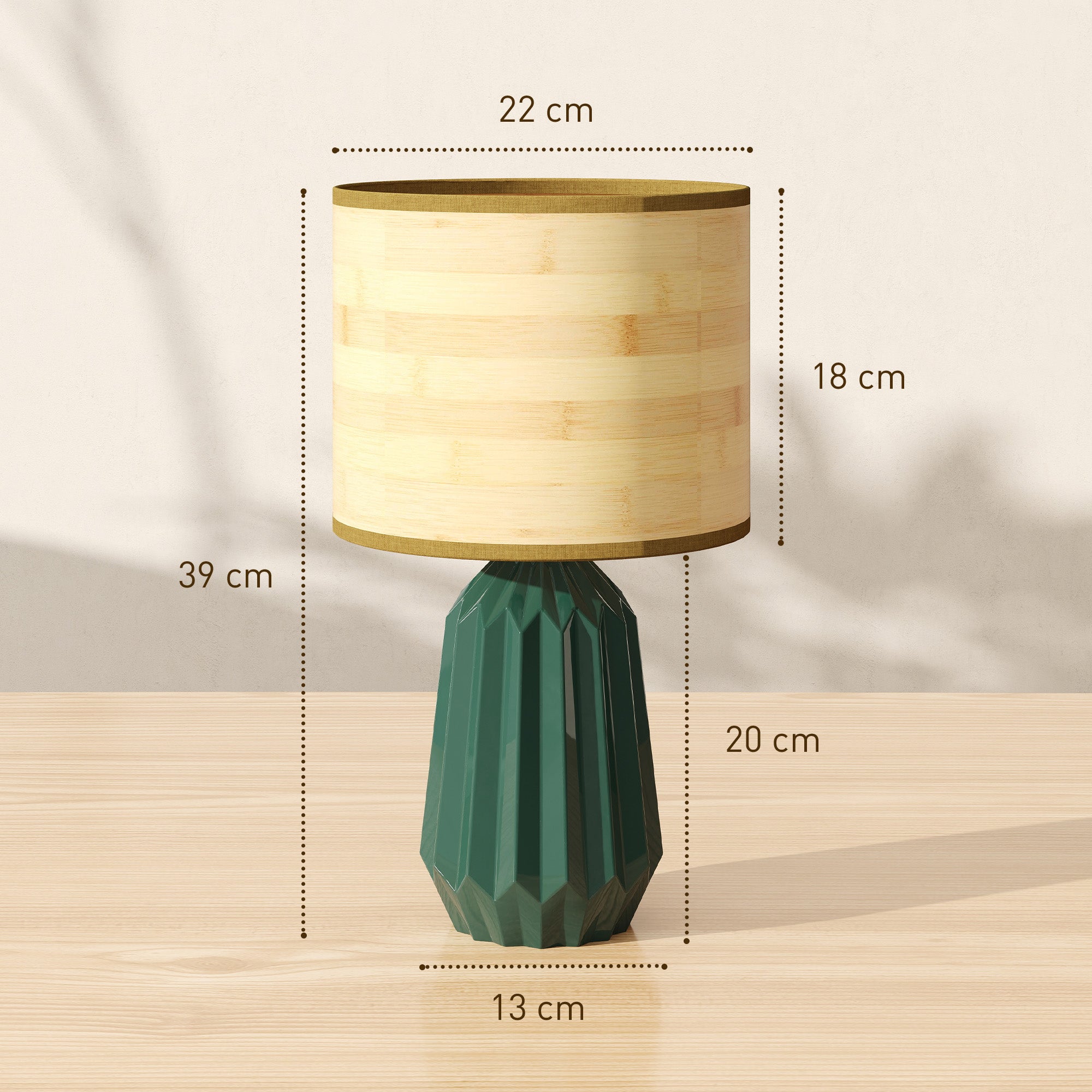 HOMCOM Candeeiro de Mesa Retro com Base Cerâmica e Ecrã Linho Verde