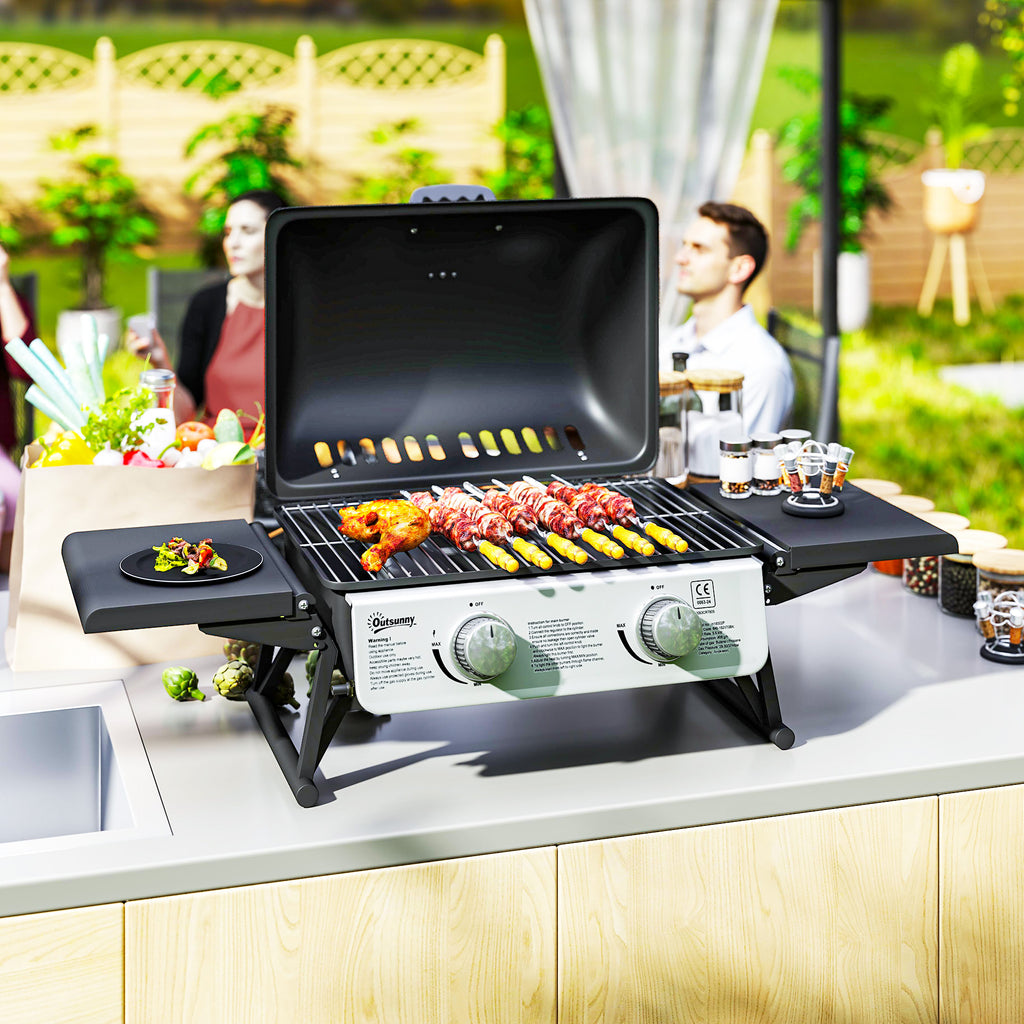 Outsunny Churrasqueira a Gás com 2 Queimadores, 101x48x41 cm Preto