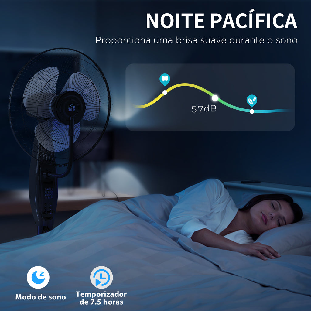 HOMCOM Ventoinha de Pé com Nebulizador 75 W, 3,2L, Preto