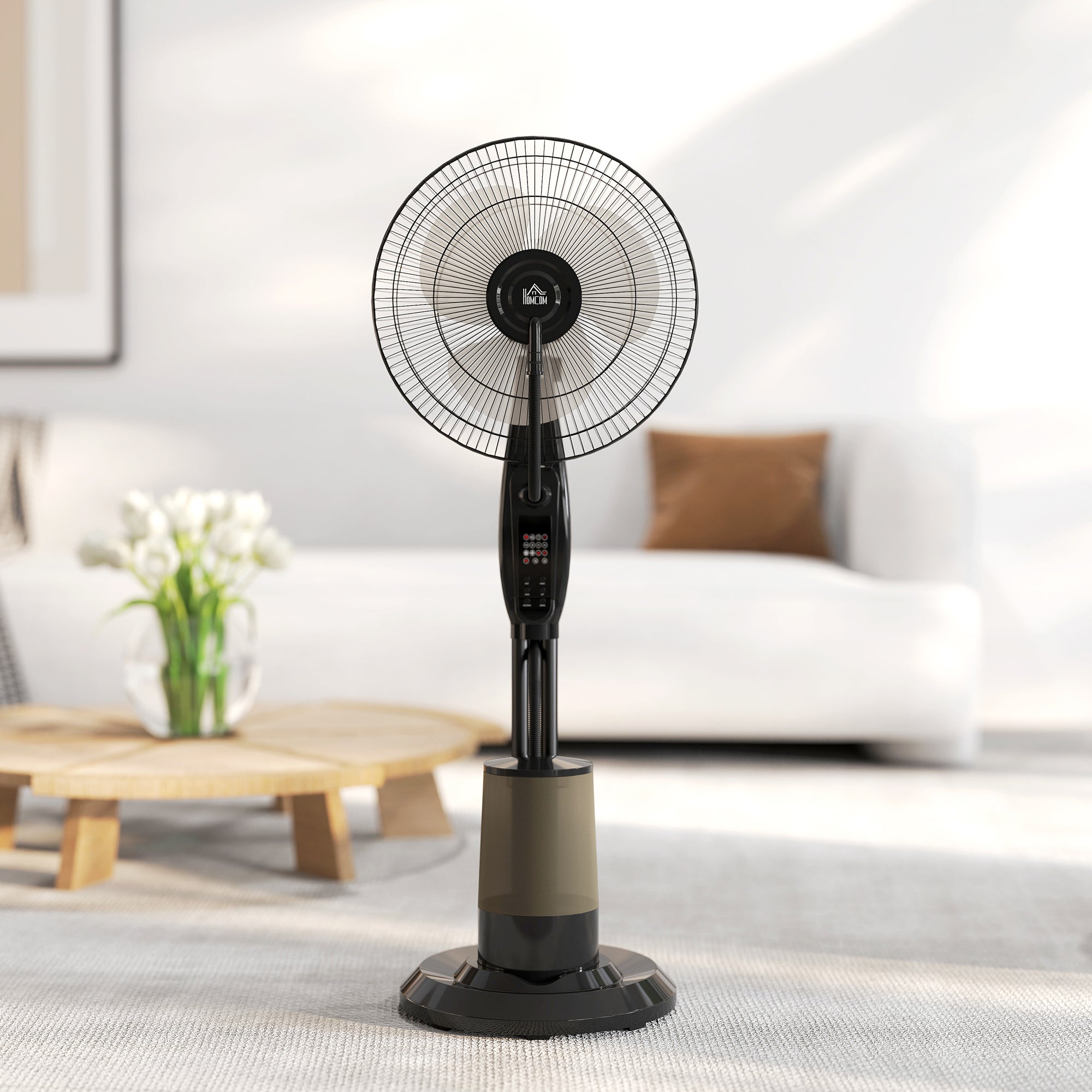 HOMCOM Ventoinha de Pé com Nebulizador 75 W, 3,2L, Preto