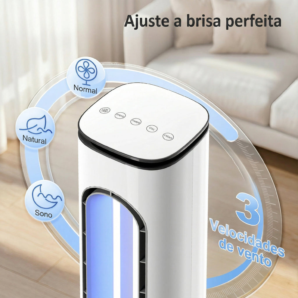 HOMCOM Ventilador de Torre Sem Pás LED Controlo Remoto Branco