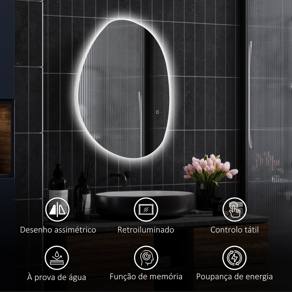 HOMCOM Espelho de Casa de Banho LED 80x60 cm Prata Anti-Embaciamento