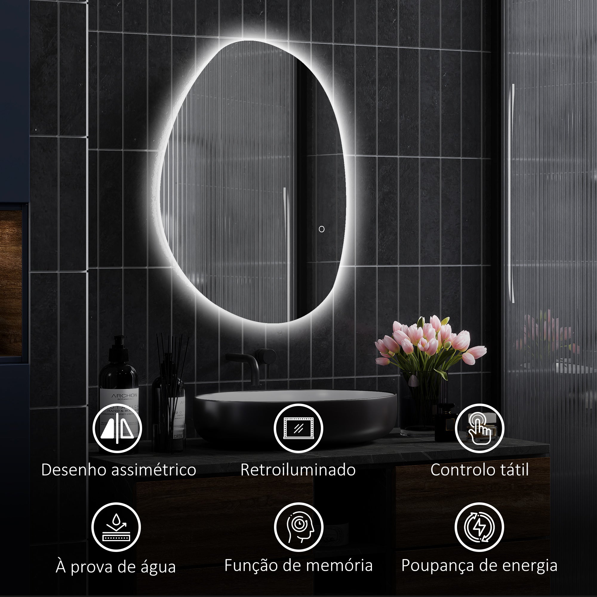 HOMCOM Espelho de Casa de Banho LED 80x60 cm Prata Anti-Embaciamento