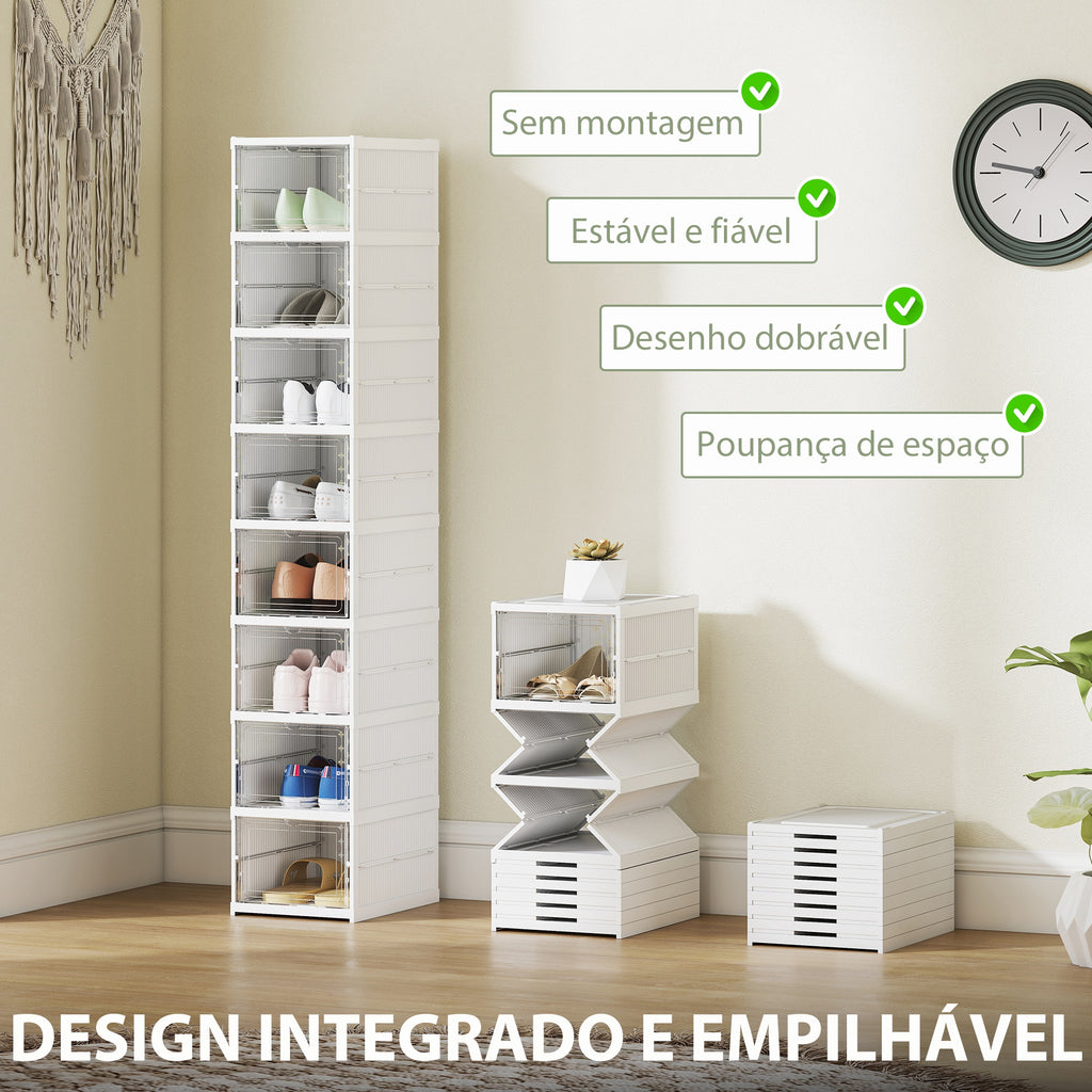 HOMCOM Sapateira Dobrável de 8 Níveis com Portas Transparentes, 26x35x140 cm