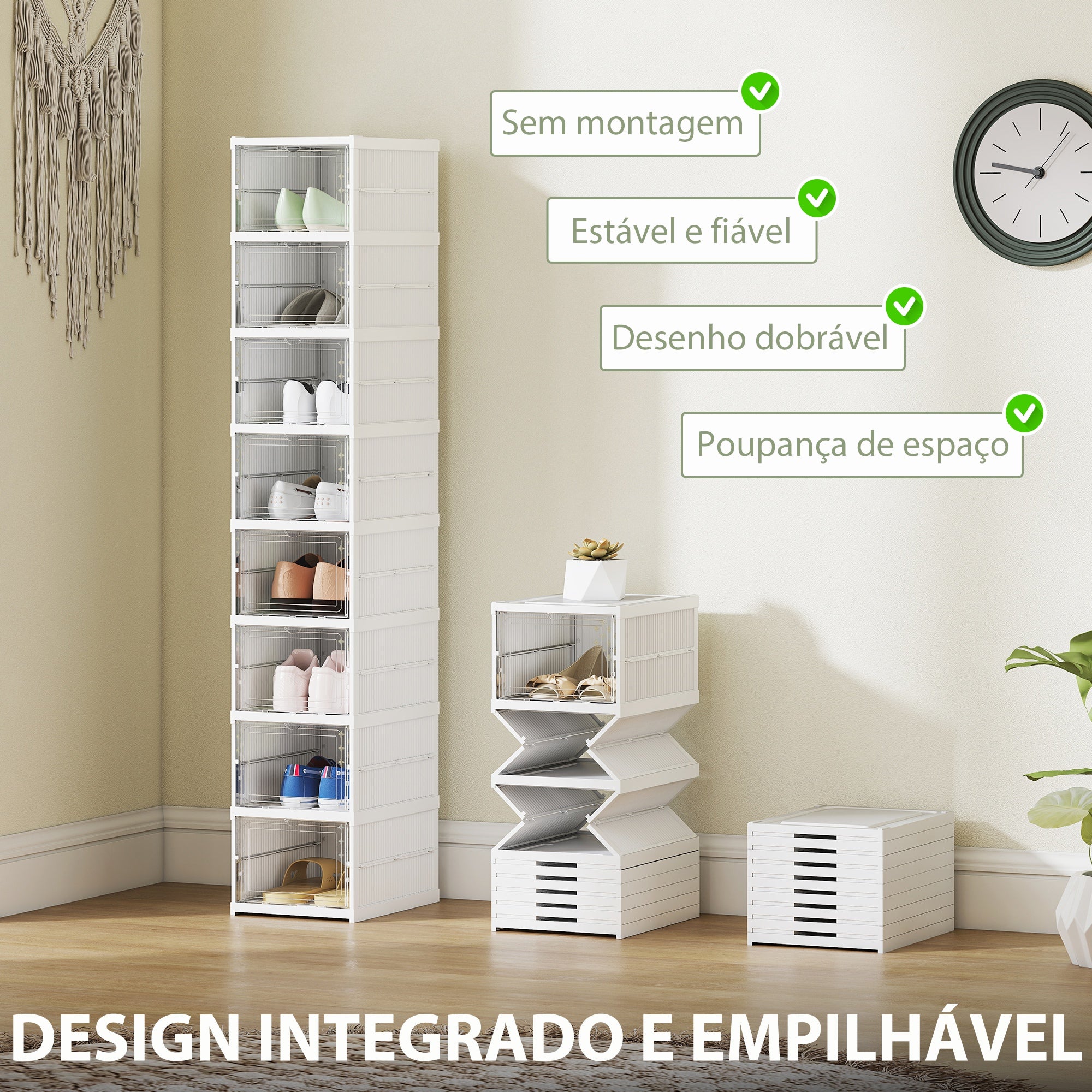 HOMCOM Sapateira Dobrável de 8 Níveis com Portas Transparentes, 26x35x140 cm