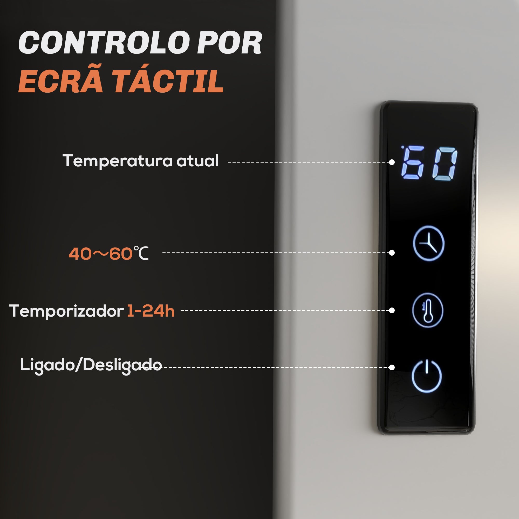 HOMCOM Toalheiro Elétrico de Parede 130W Wi-Fi 4 Barras Branco
