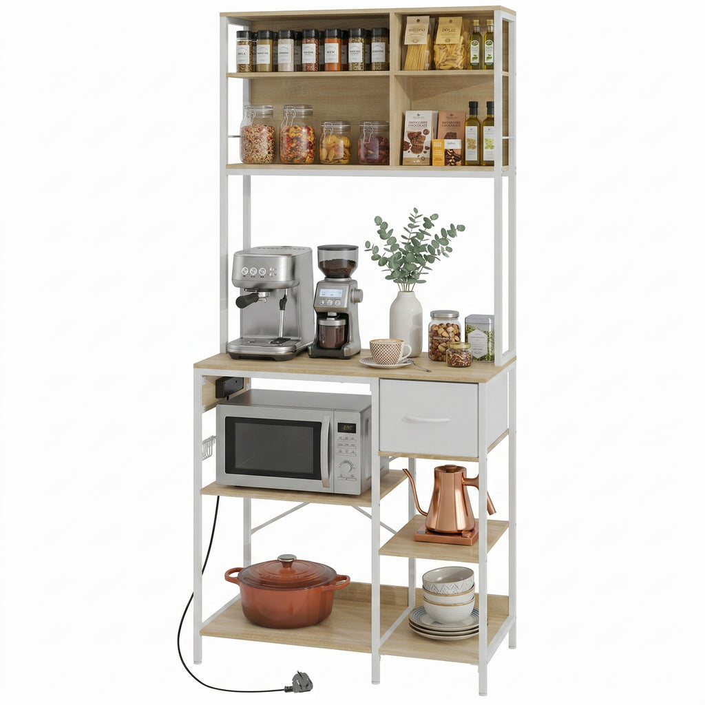 HOMCOM Estante de Cozinha com Suporte para Micro-ondas, 80x40x181 cm, Carvalho