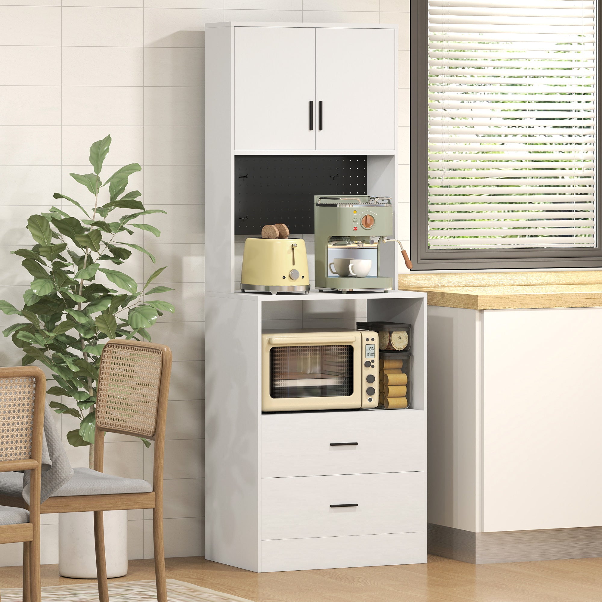 HOMCOM Armário Auxiliar de Cozinha para Micro-ondas com Painel Perfurado Branco