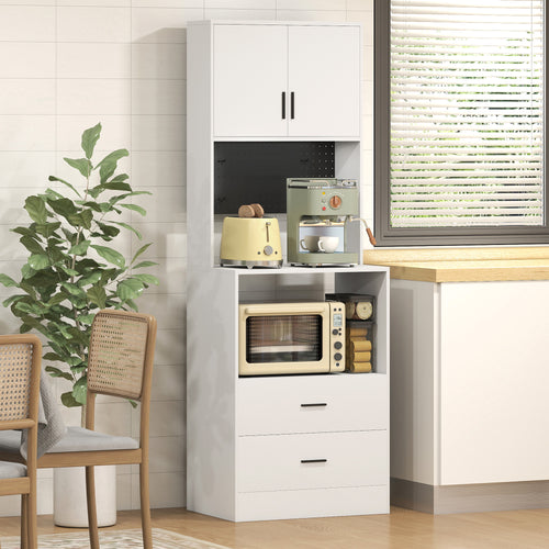 HOMCOM Armário Auxiliar de Cozinha para Micro-ondas com Painel Perfurado Branco