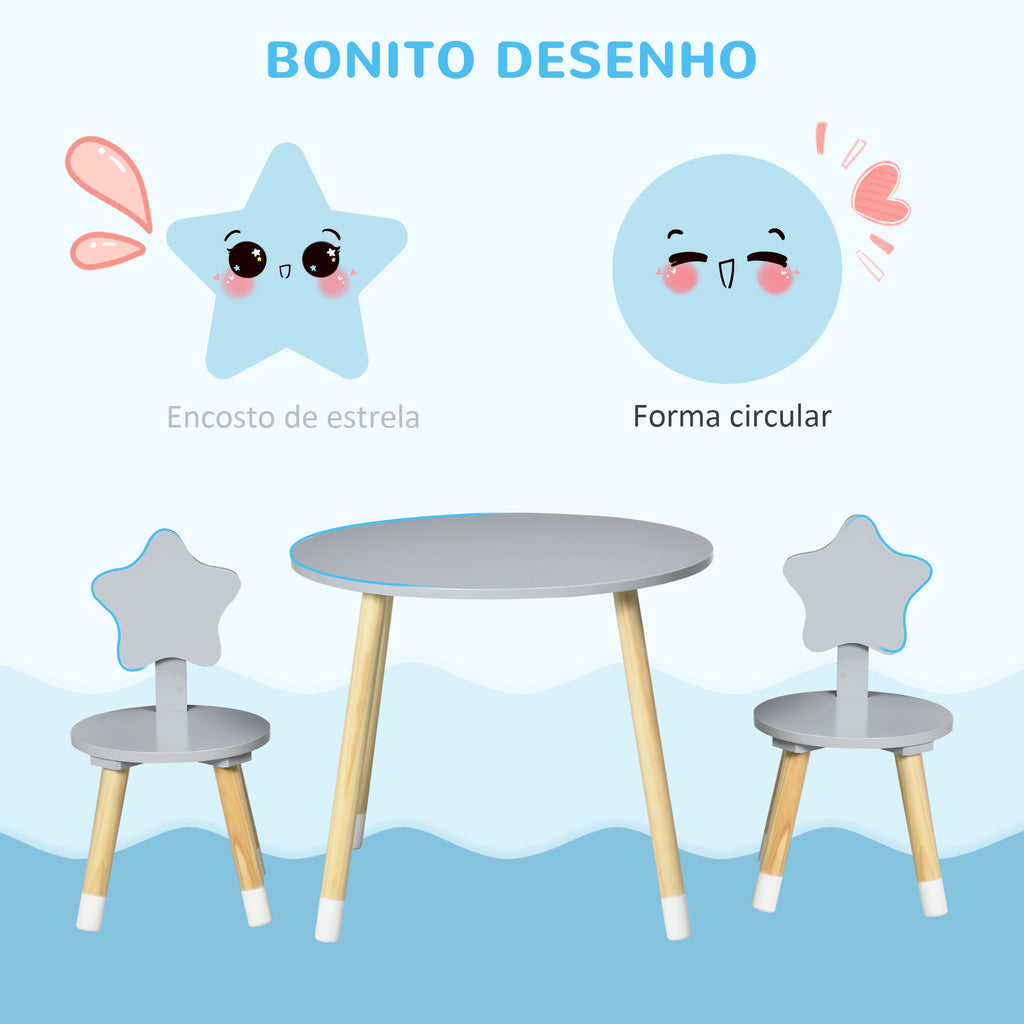 Conjunto de Mesa e 2 Cadeiras Infantis de Madeira Cinza