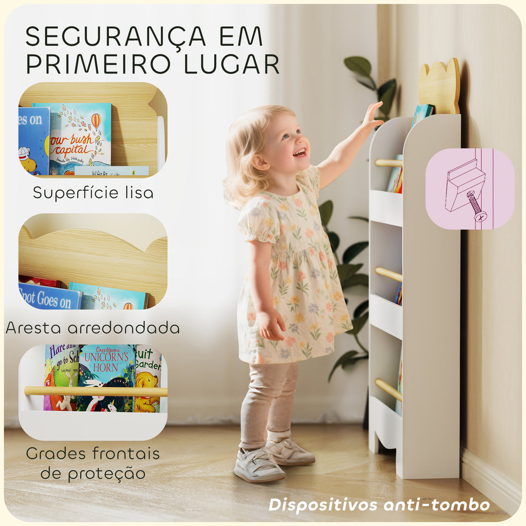 Aiyaplay Estante Infantil para Livros Desenho de Ursinho 3 Níveis