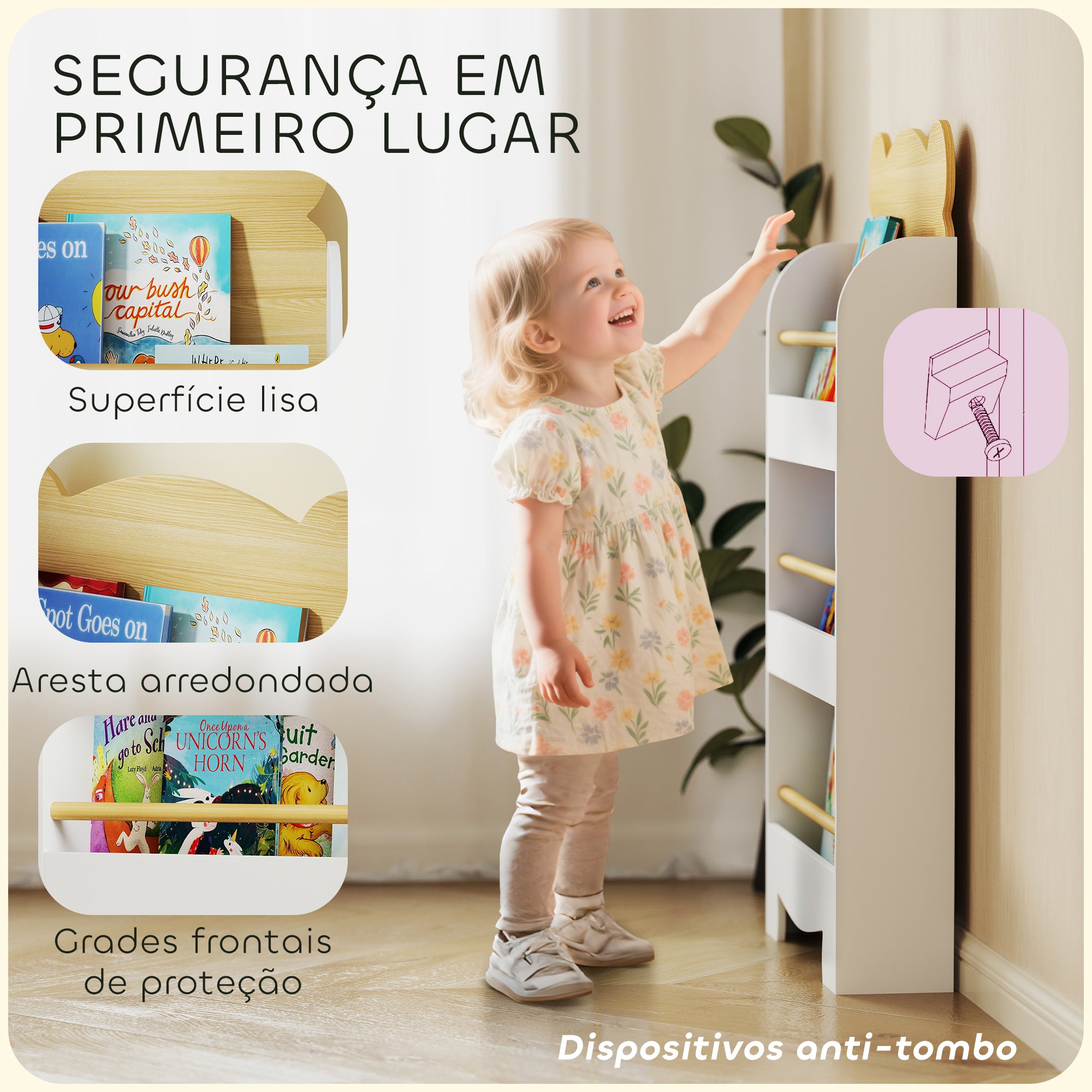 Aiyaplay Estante Infantil para Livros Desenho de Ursinho 3 Níveis