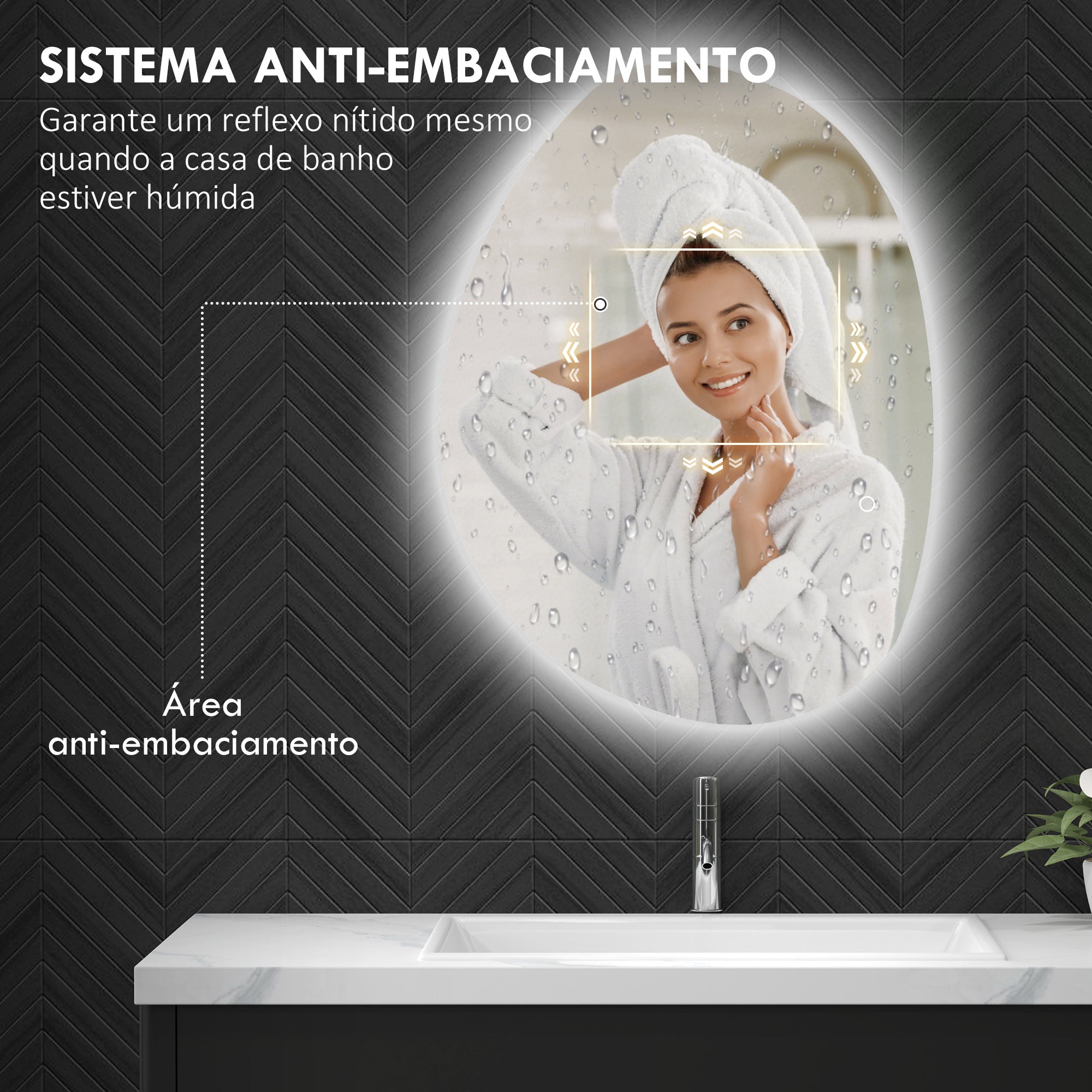 HOMCOM Espelho de Casa de Banho LED 80x60 cm Prata Anti-Embaciamento