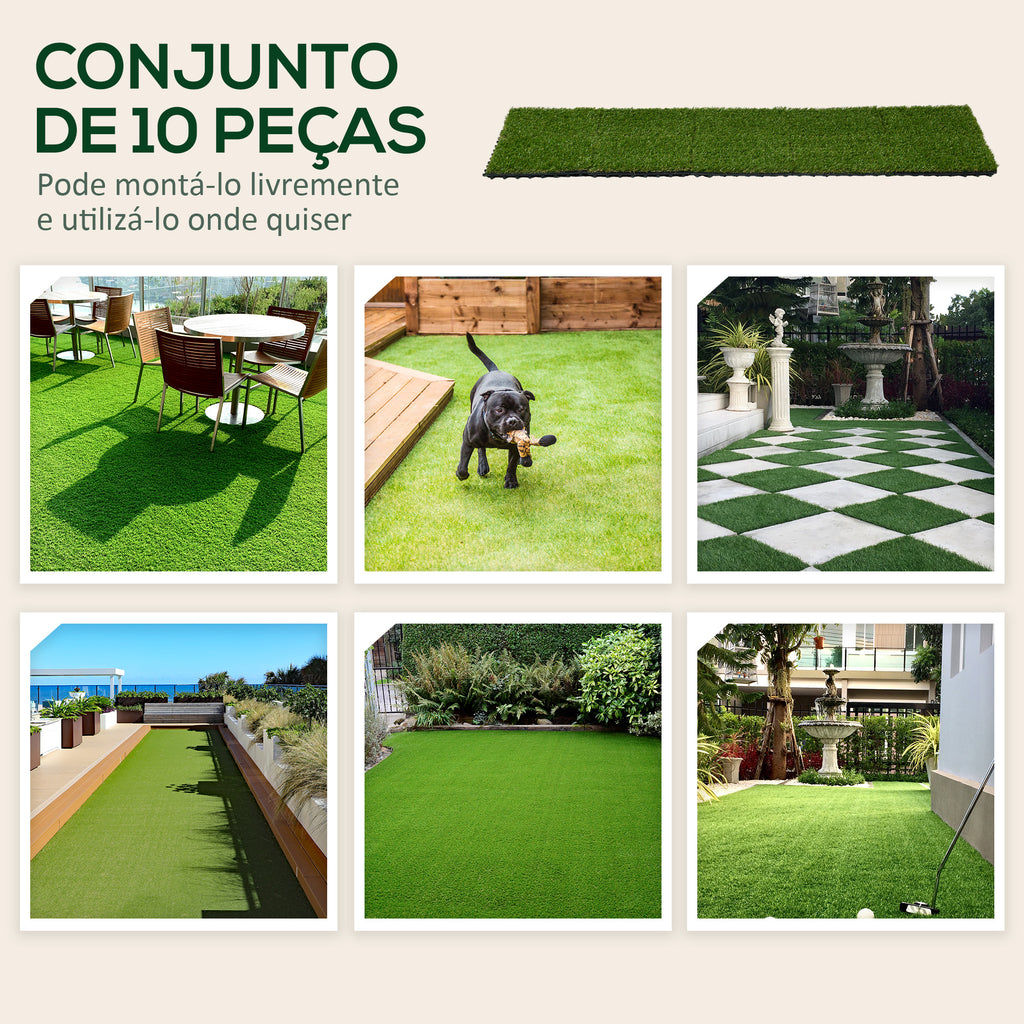 Outsunny Relva Artificial 10 Peças 30x30cm Verde Escuro