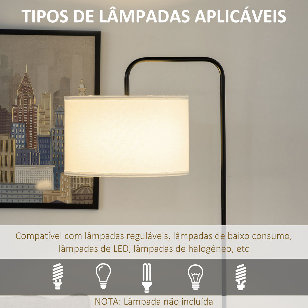 HOMCOM Candeeiro de Pé Moderno com Ecrã de Linho, Branco e Preto