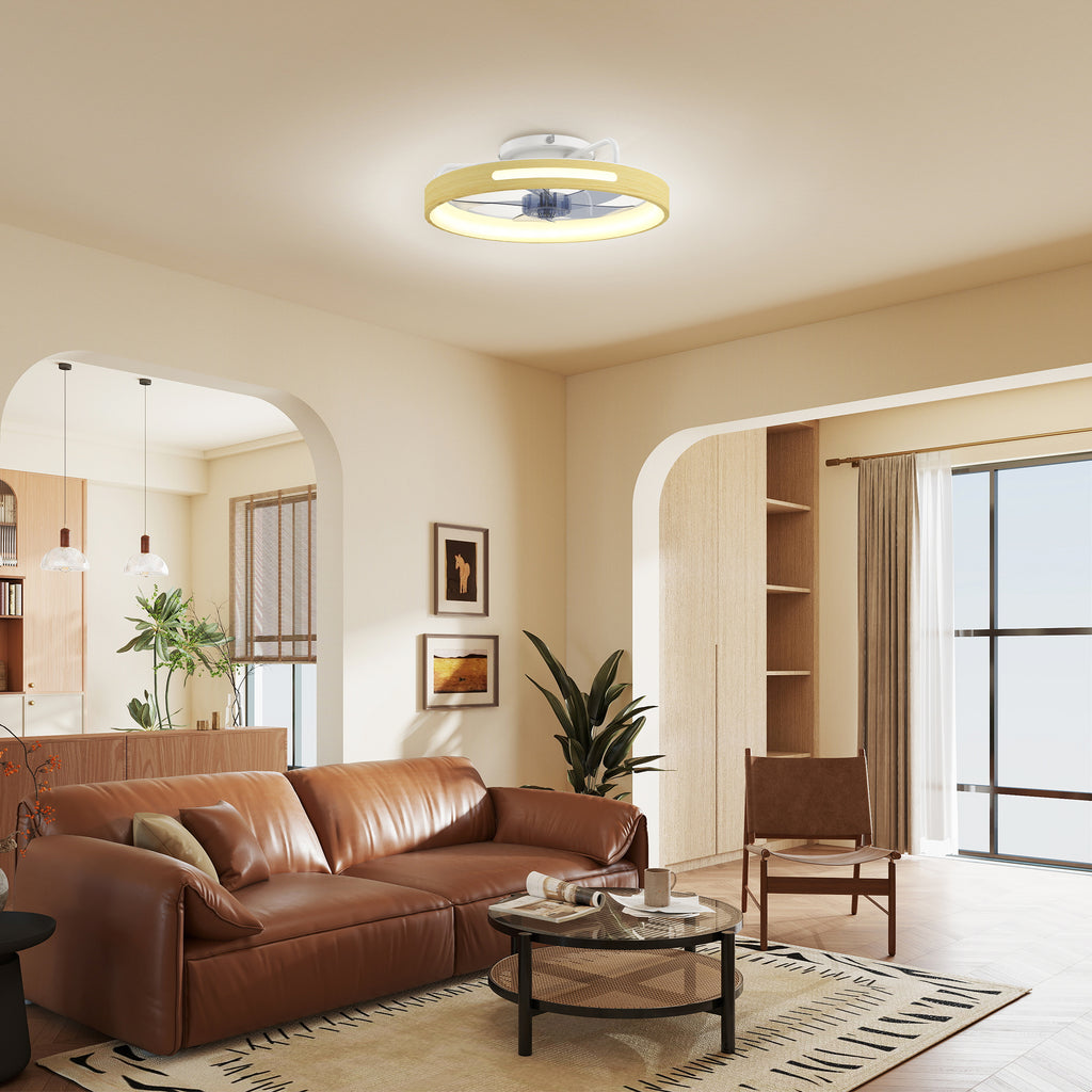 HOMCOM Ventilador de Teto LED 40W Motor DC 6 Velocidades Madeira Natural