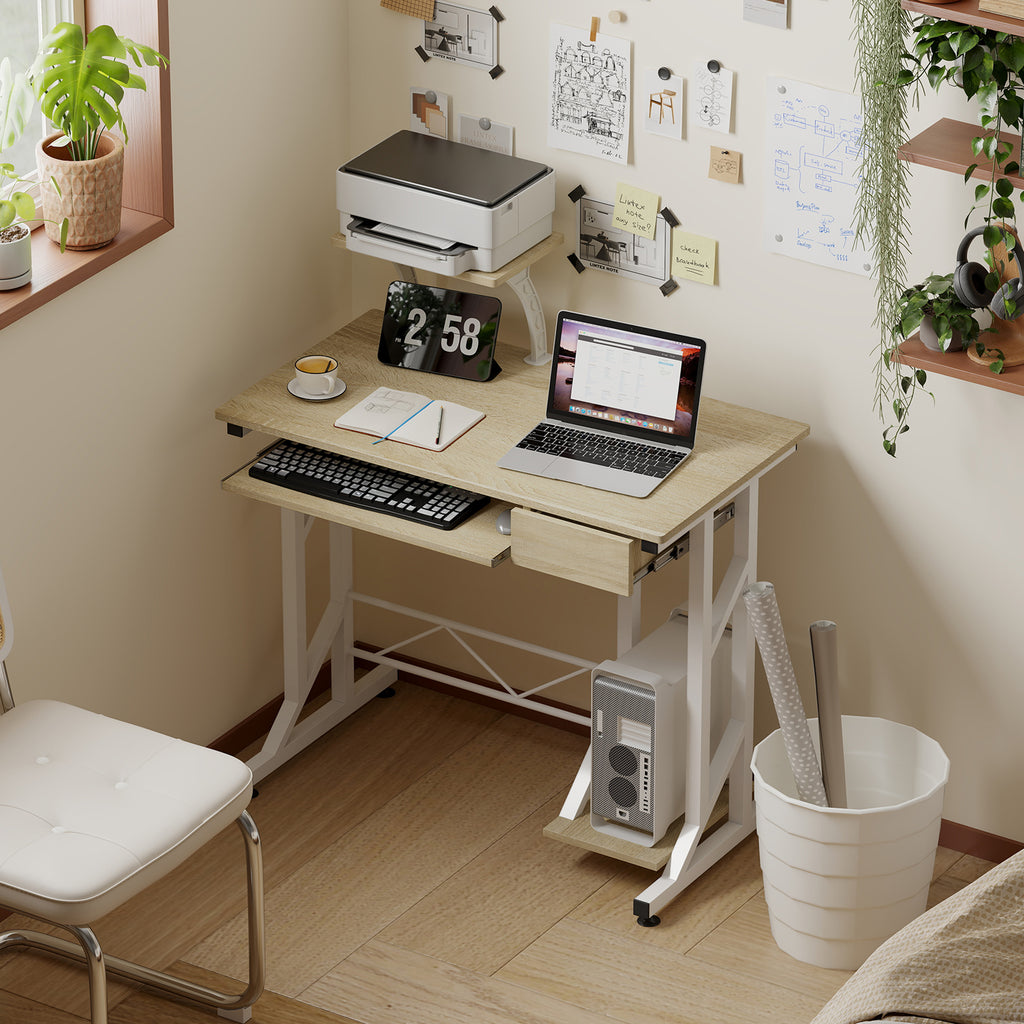 HOMCOM Secretária para Computador com Gaveta e Bandeja, 90x50x100 cm