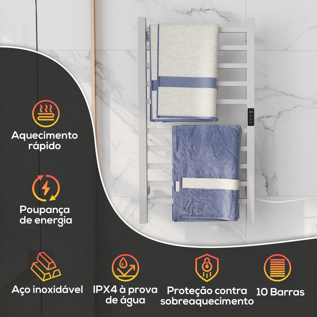 HOMCOM Toalheiro Elétrico de Parede 110W WIFI 10 Barras Branco
