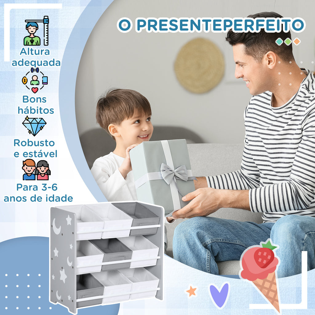 ZONEKIZ Estante para Brinquedos 9 Caixas, Organizador Infantil, 63x30x60 cm