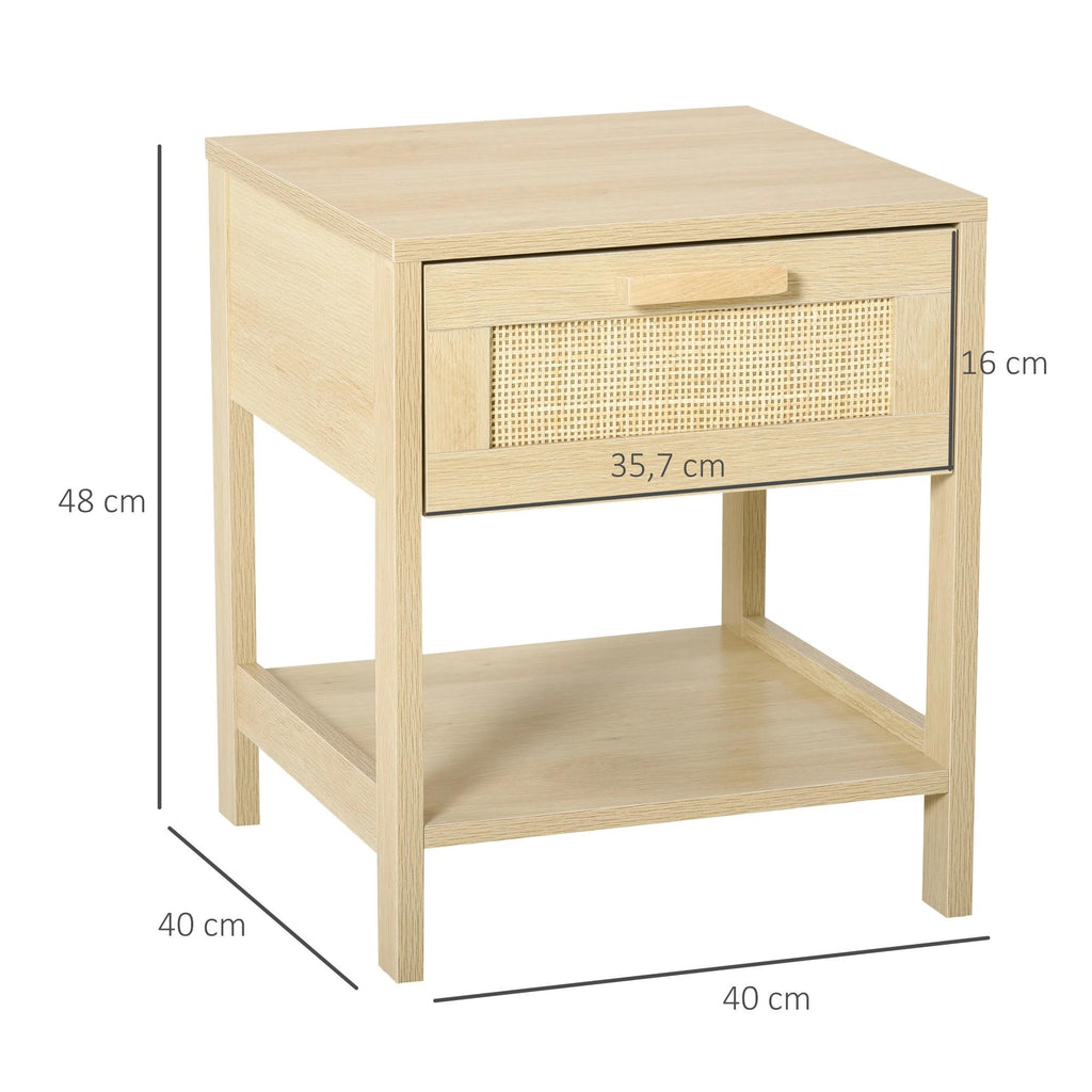 HOMCOM Mesa de Cabeceira com Gaveta em Vime, 40x40x48 cm