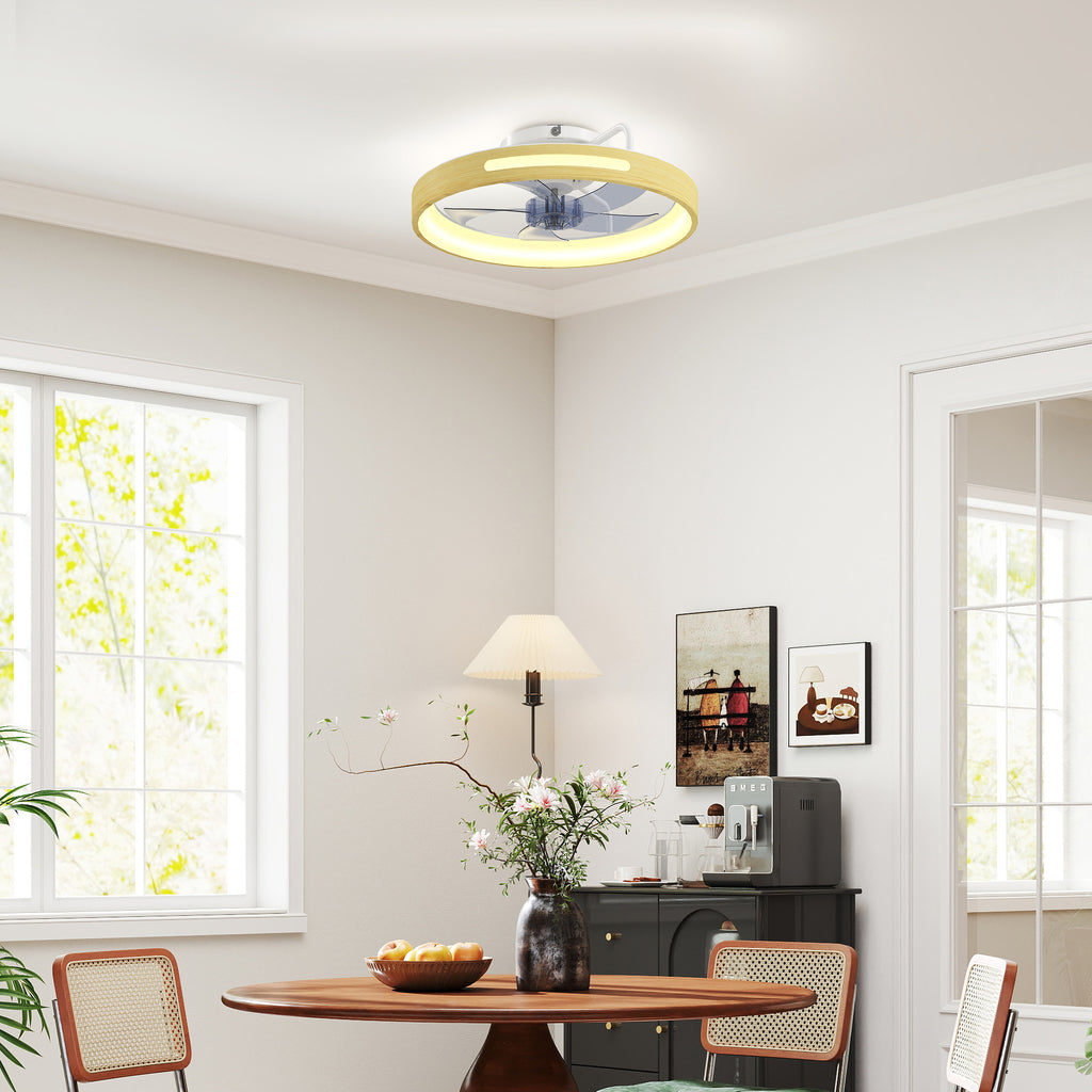 HOMCOM Ventilador de Teto LED 40W Motor DC 6 Velocidades Madeira Natural