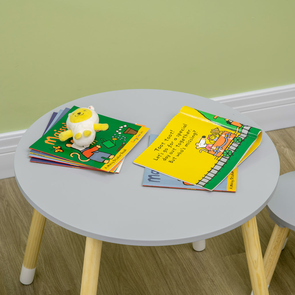 Conjunto de Mesa e 2 Cadeiras Infantis de Madeira Cinza