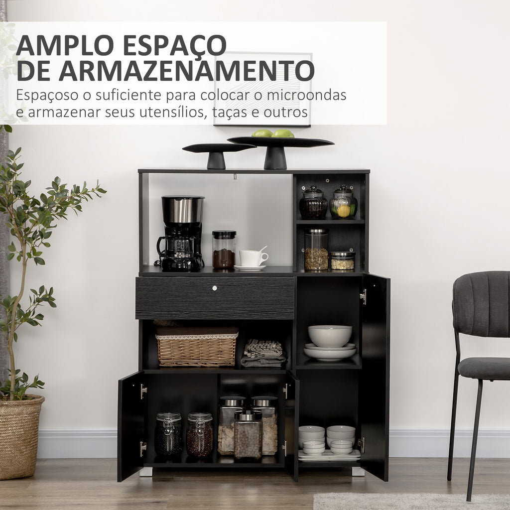 HOMCOM Aparador de Cozinha para Micro-ondas 90x40x120 cm Preto