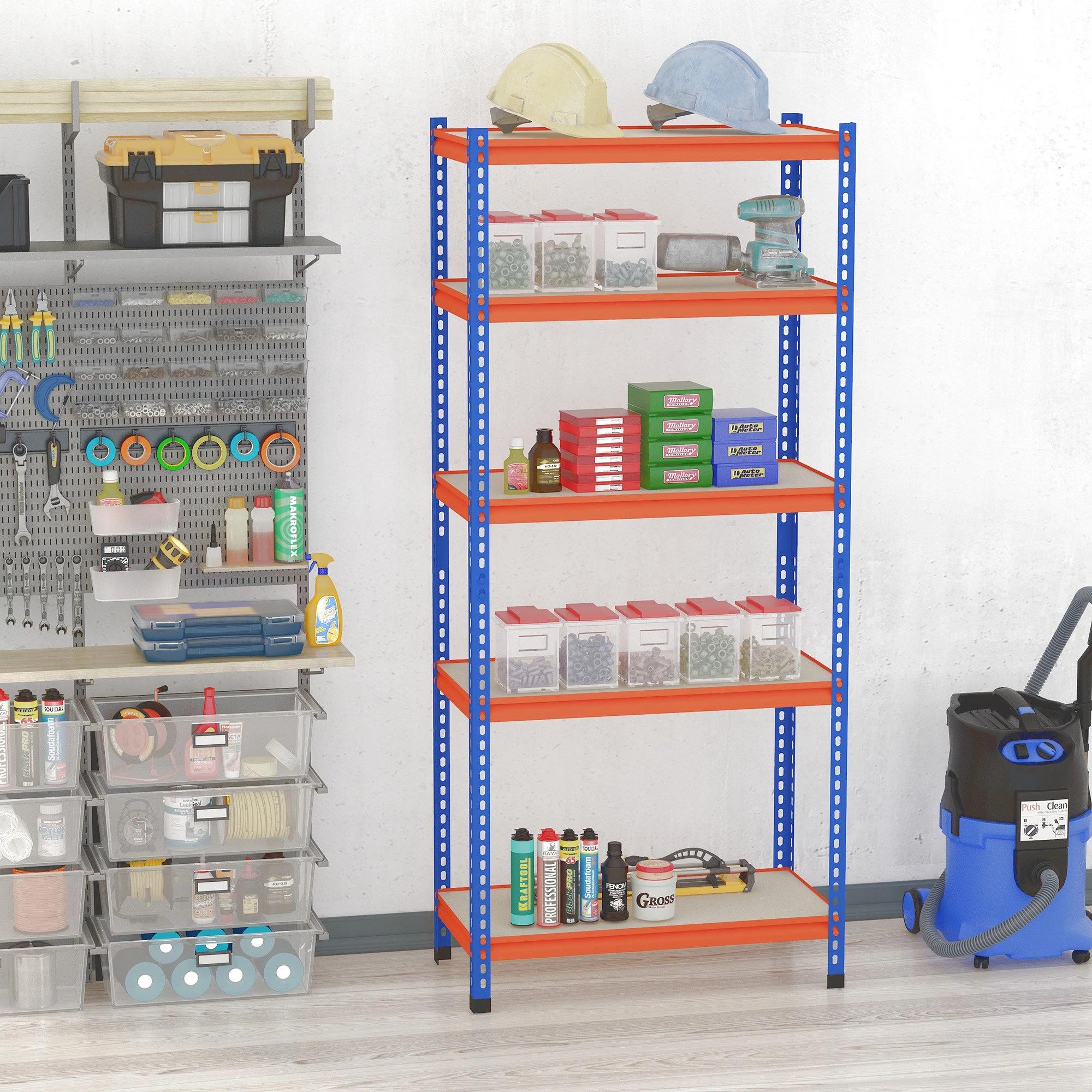 HOMCOM Estante Metálica 5 Prateleiras 182cm, Armazenamento Industrial Azul Laranja