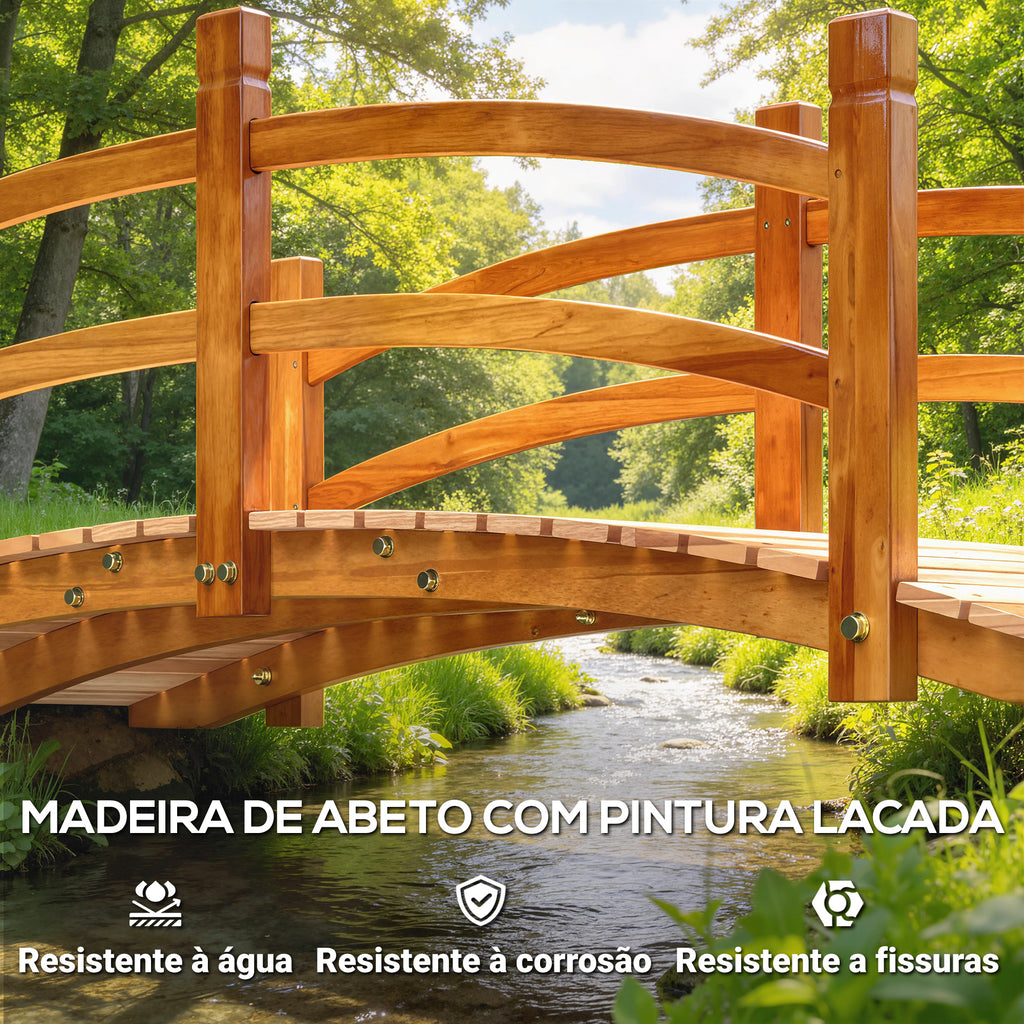Outsunny Ponte de Jardim em Madeira com Corrimão 185x72x58 cm