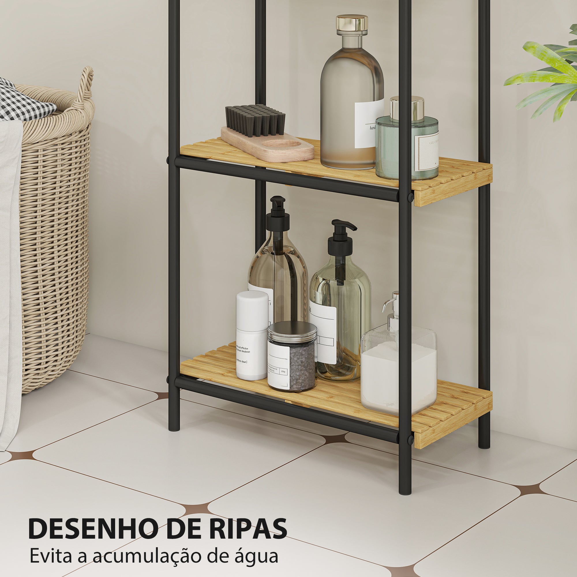 HOMCOM Estante para Casa de Banho, 3 Níveis em Bambu