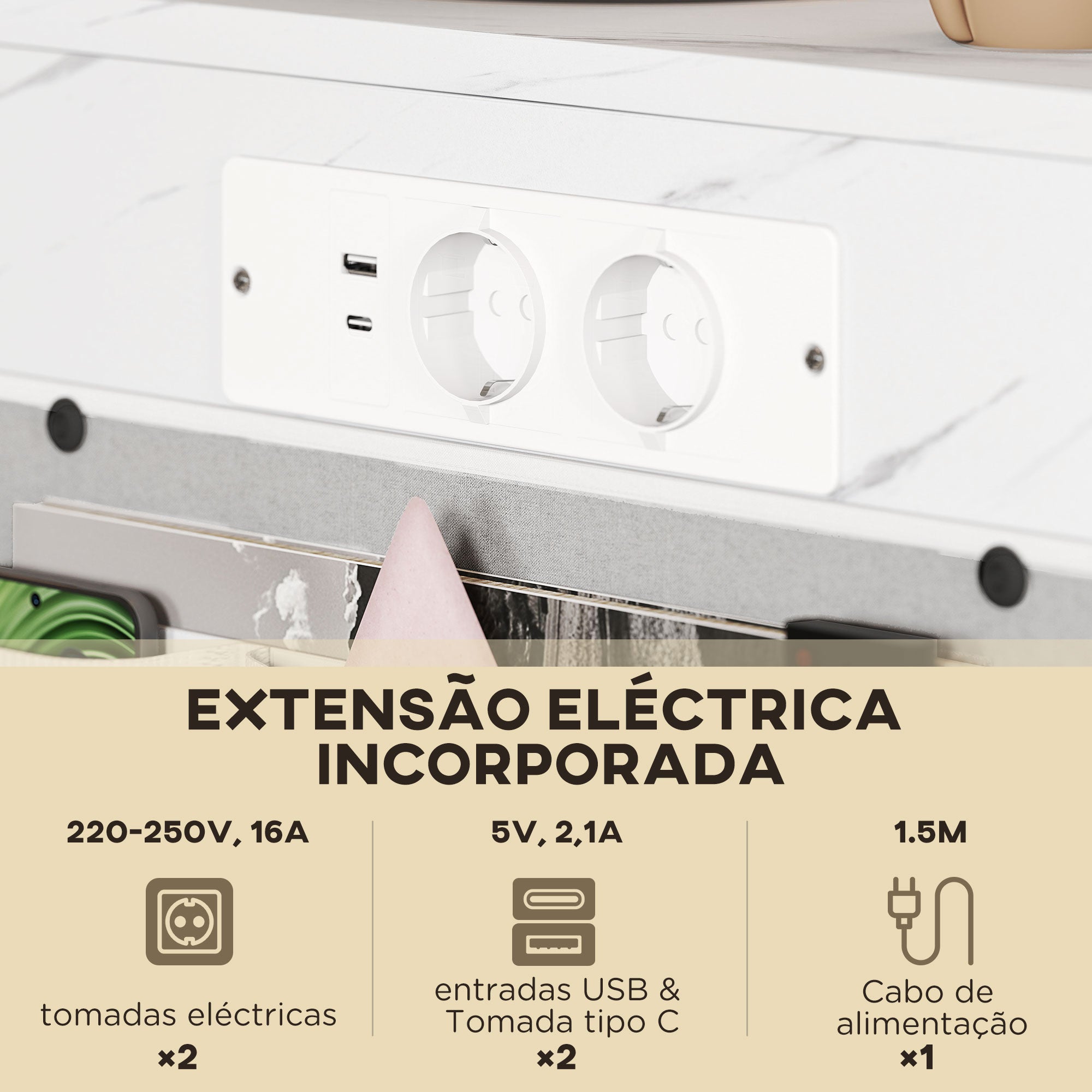 HOMCOM Mesa Auxiliar em C com Estação de Carga