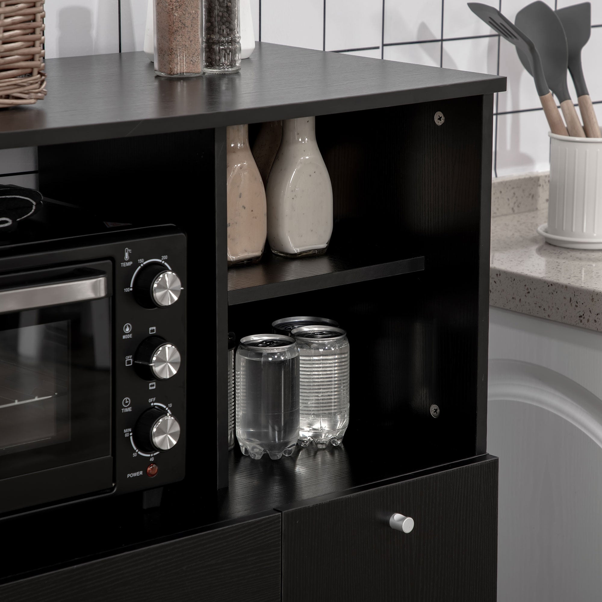 HOMCOM Aparador de Cozinha para Micro-ondas 90x40x120 cm Preto