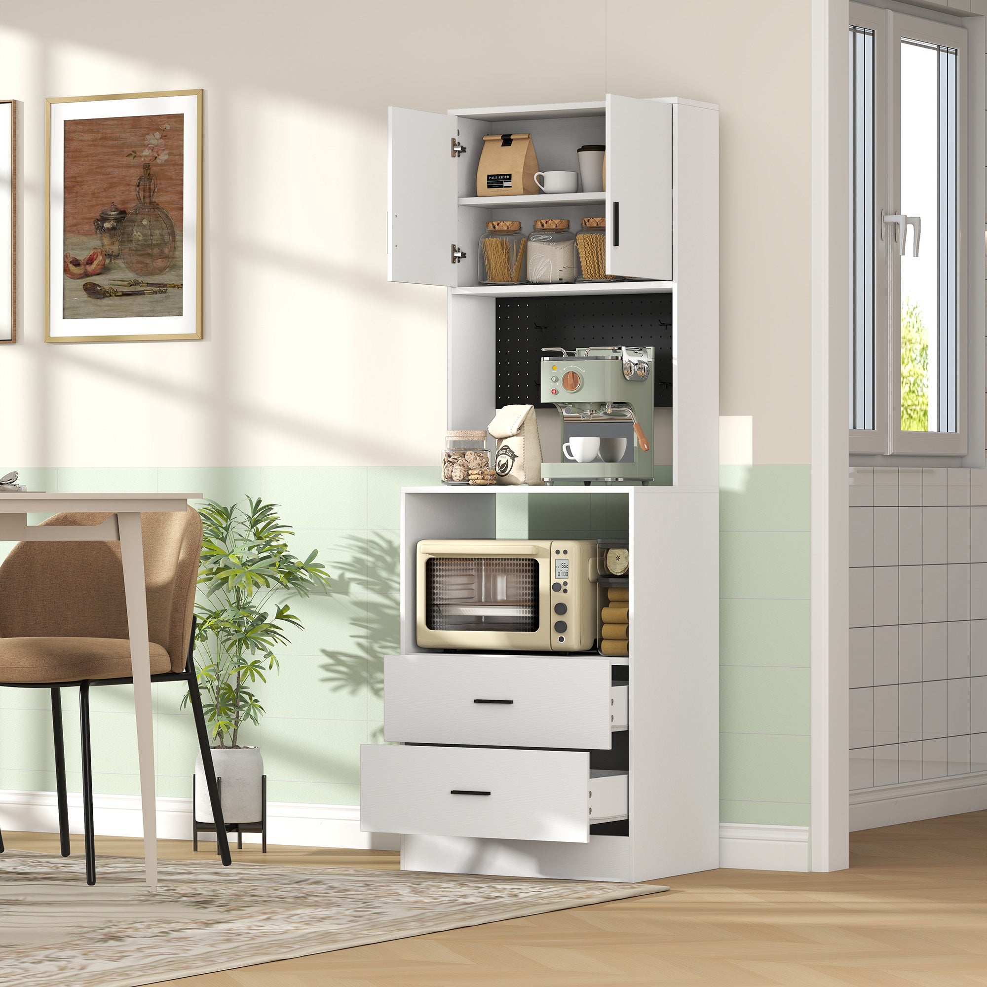 HOMCOM Armário Auxiliar de Cozinha para Micro-ondas com Painel Perfurado Branco