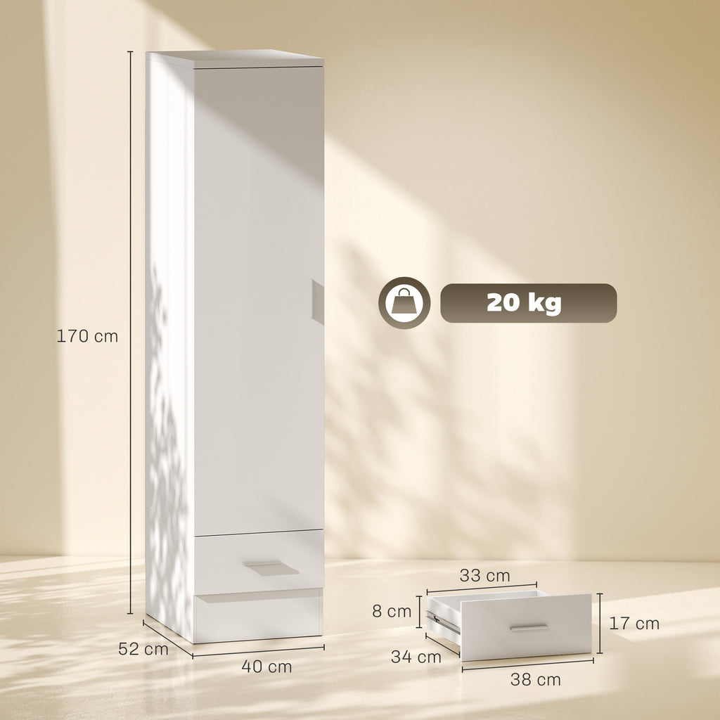 HOMCOM Roupeiro Moderno para Quarto com Barra de Pendurar e Gaveta