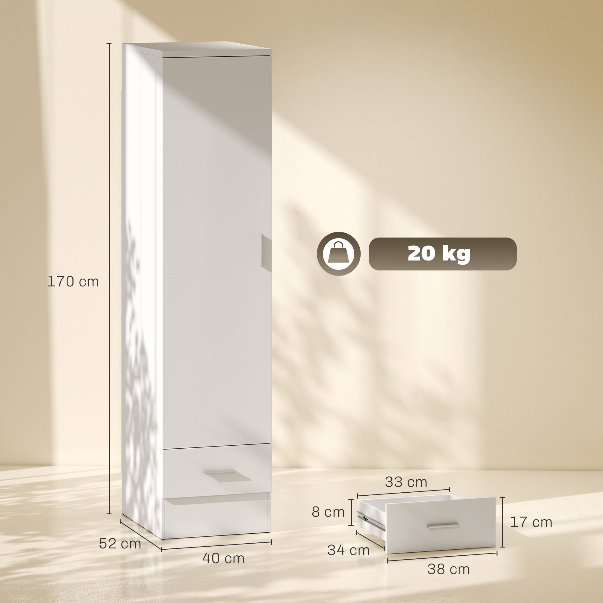 HOMCOM Roupeiro Moderno para Quarto com Barra de Pendurar e Gaveta