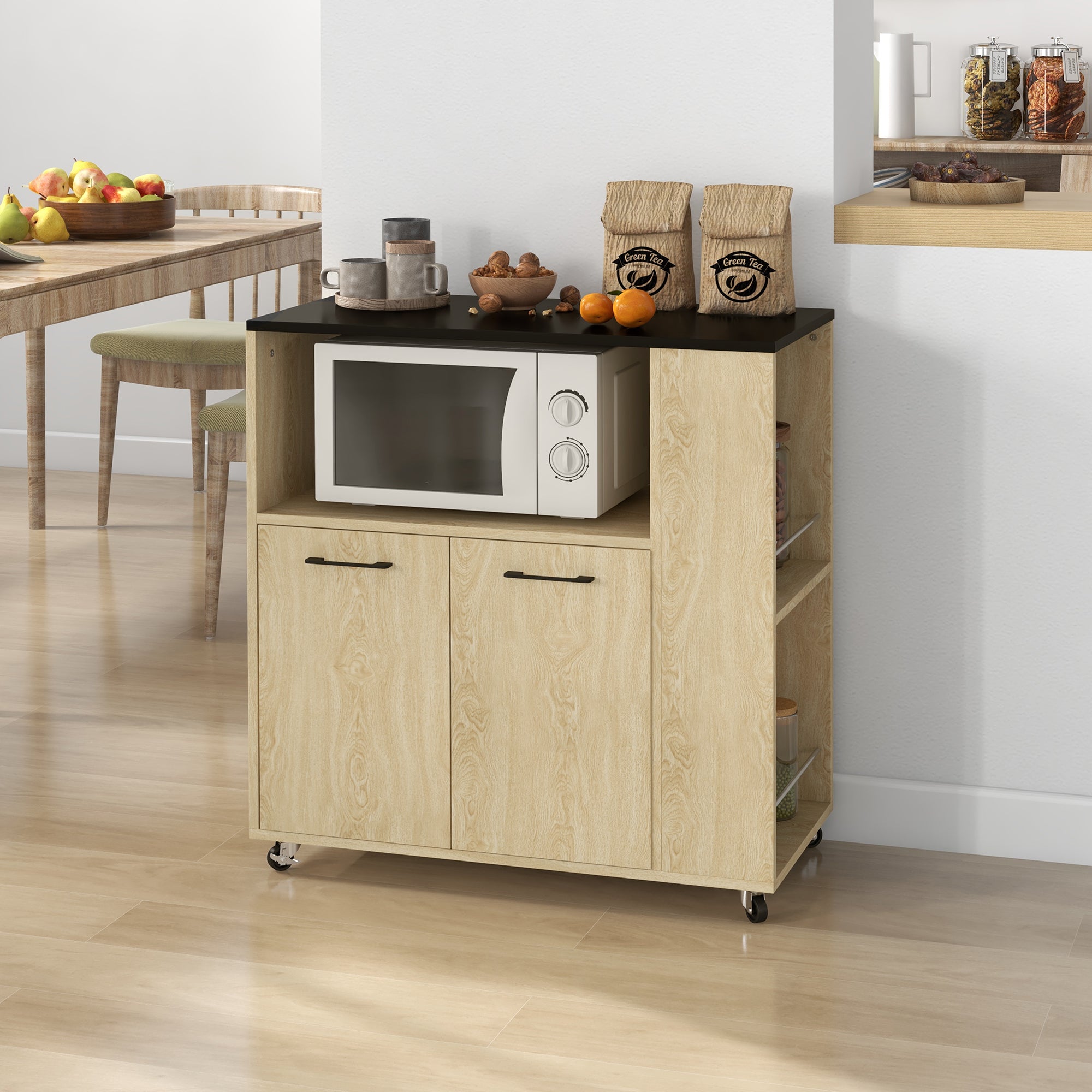 HOMCOM Carrinho de Cozinha com Rodas Madeira 75x40x80,5 cm