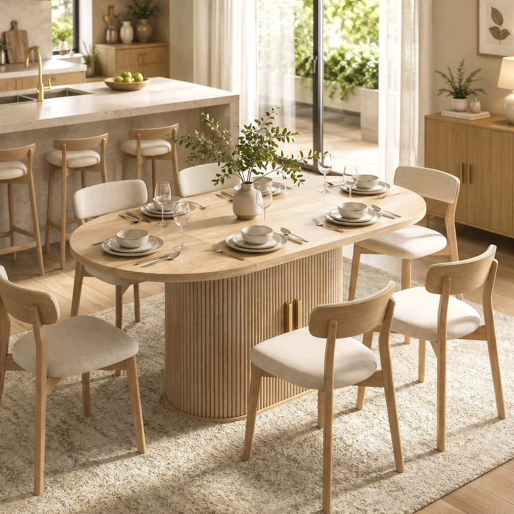 HOMCOM Mesa de Jantar Oval com Portas de Correr, Carvalho