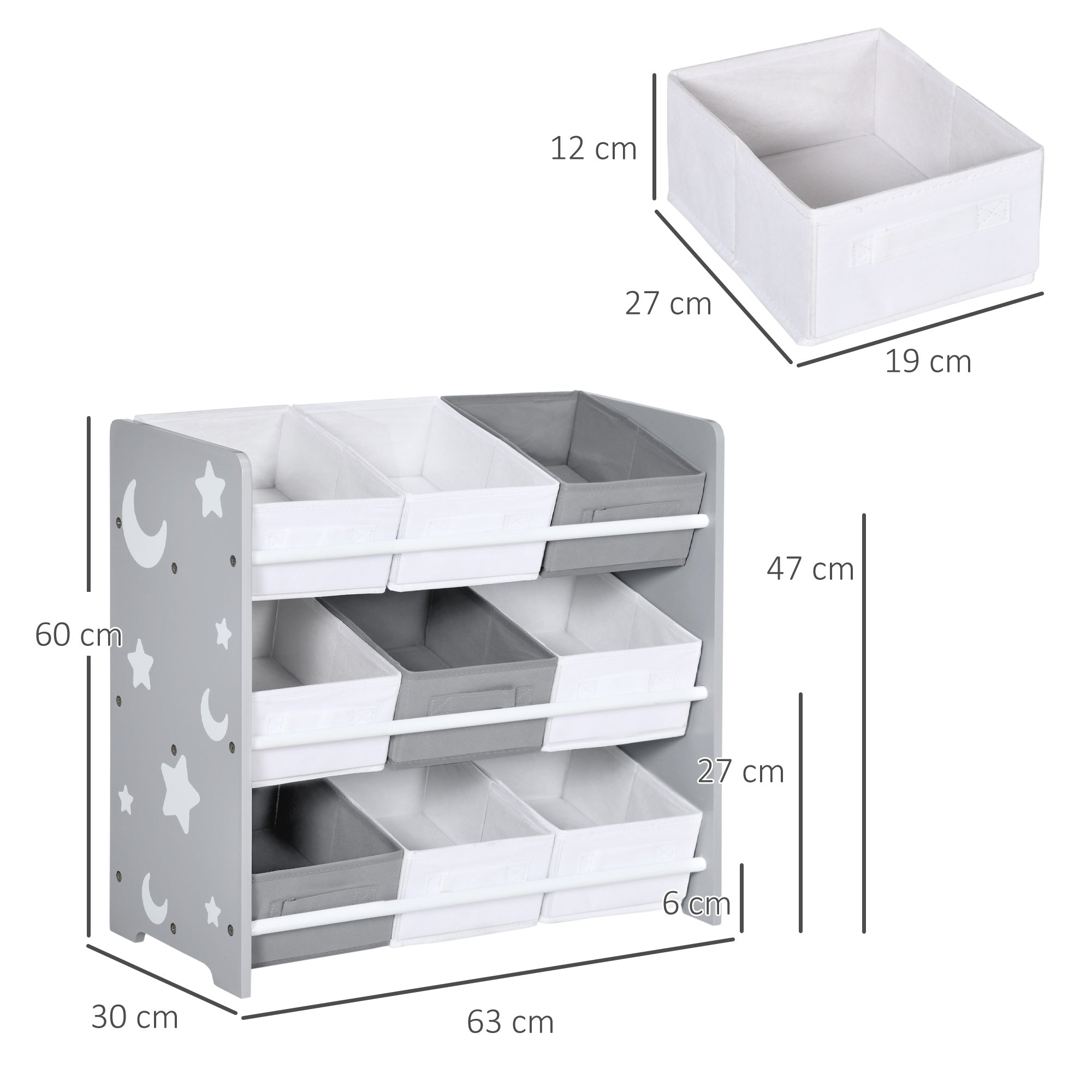 ZONEKIZ Estante para Brinquedos 9 Caixas, Organizador Infantil, 63x30x60 cm