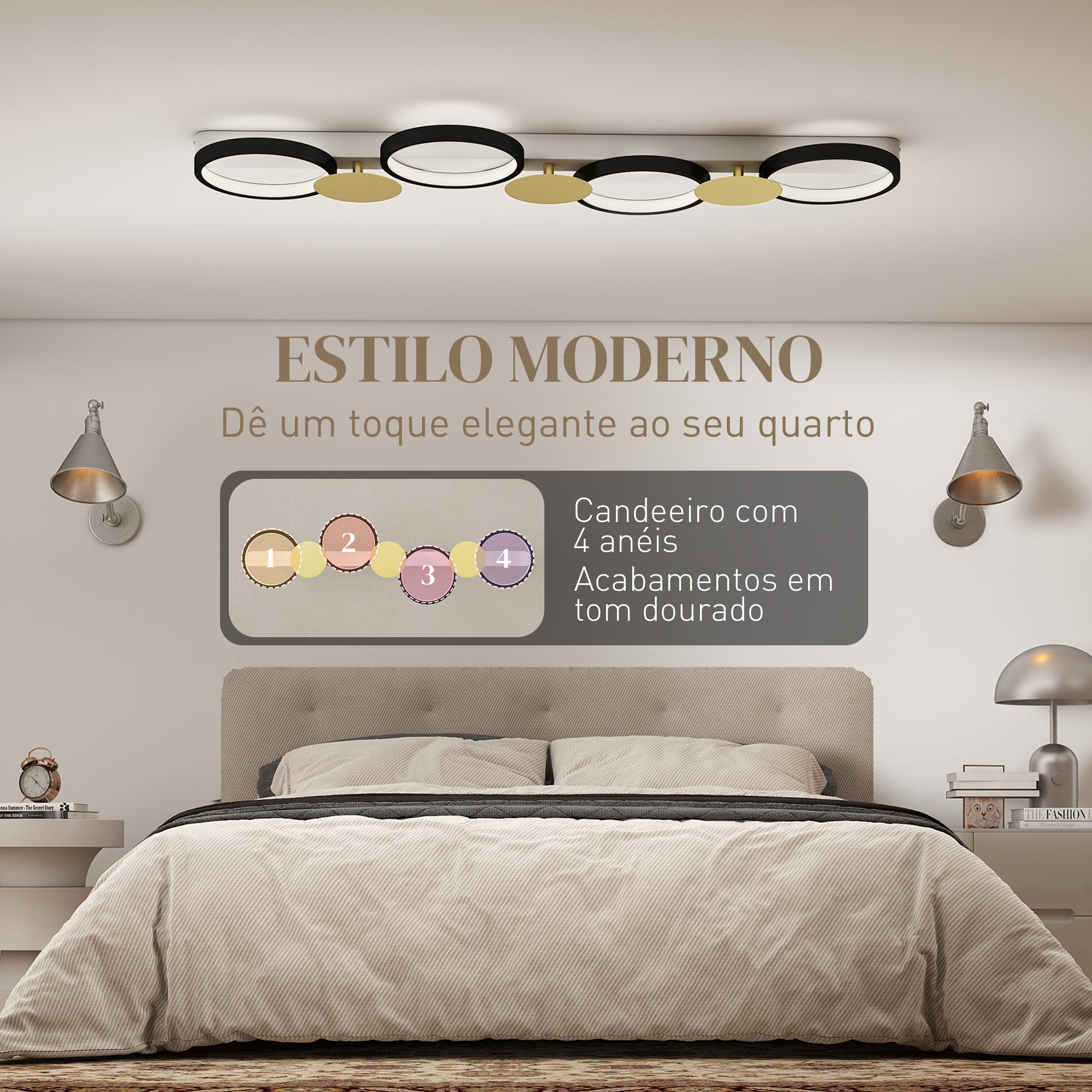 HOMCOM Candeeiro de Teto LED Regulável 4 Focos e Comando