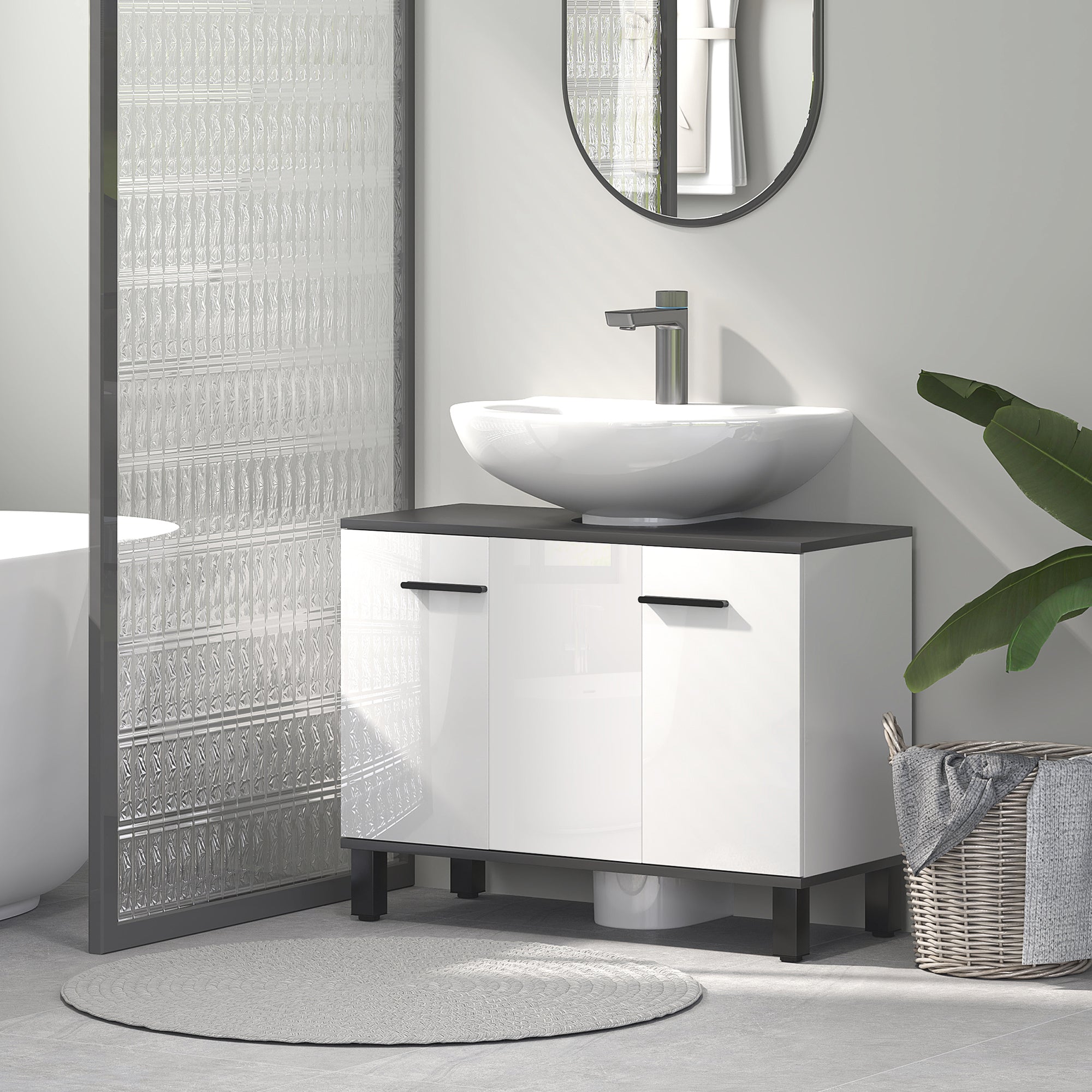 HOMCOM Móvel de Lavatório com 2 Portas, Branco 80x34x60cm
