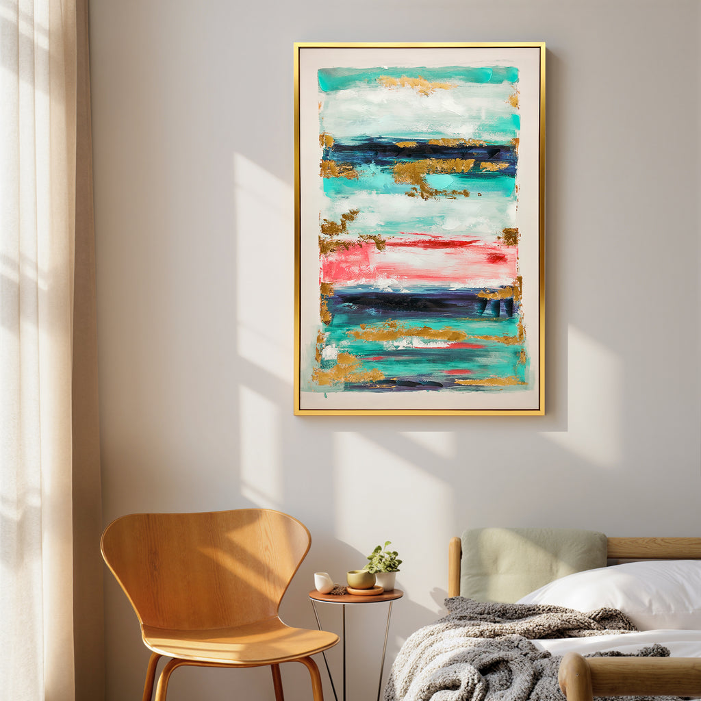 Quadro Abstrato Pintado à Mão 120x80 cm com Moldura de Madeira
