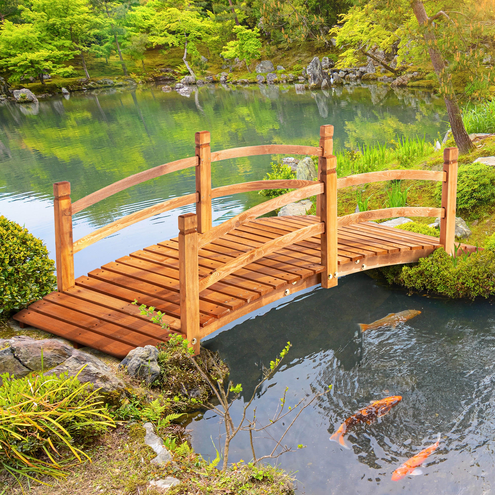 Outsunny Ponte de Jardim em Madeira com Corrimão 185x72x58 cm