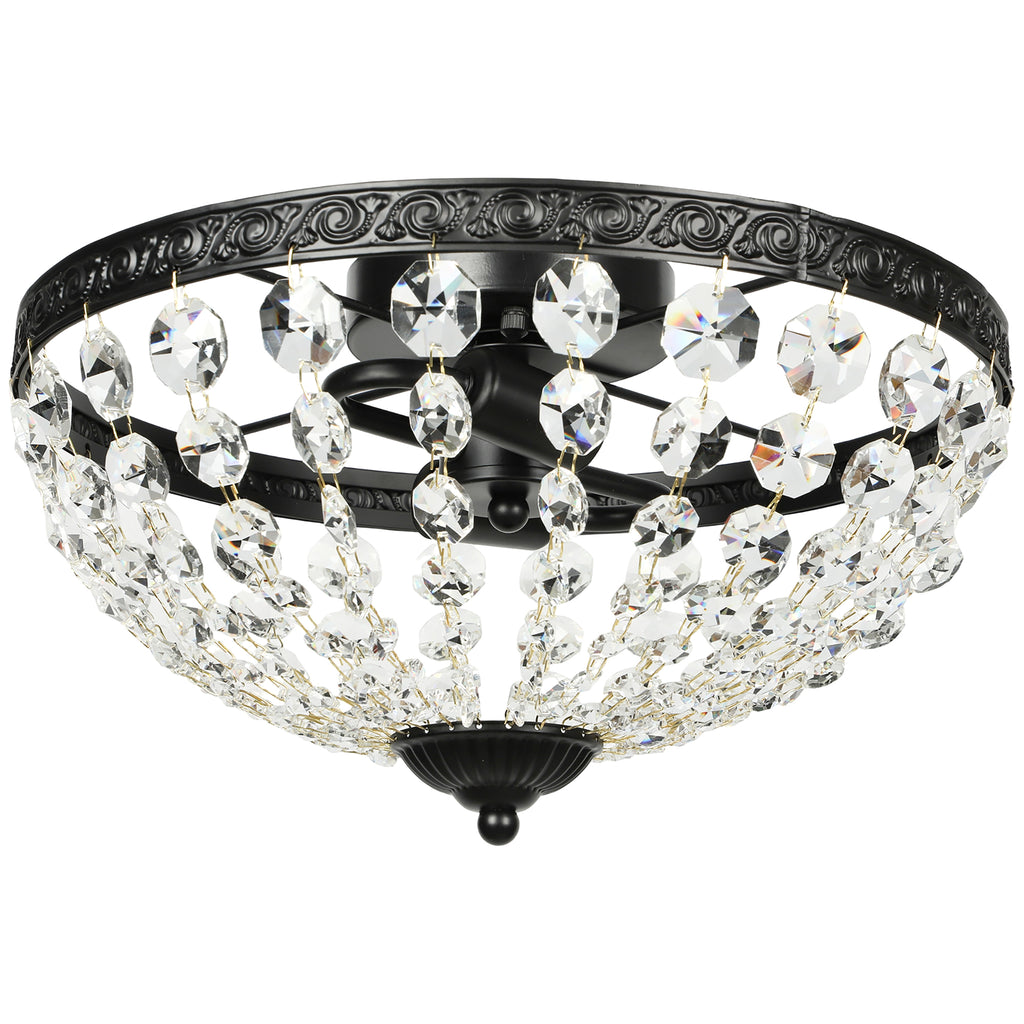 HOMCOM Candeeiro de Teto Cristal Vintage, Preto, Ø35x22 cm
