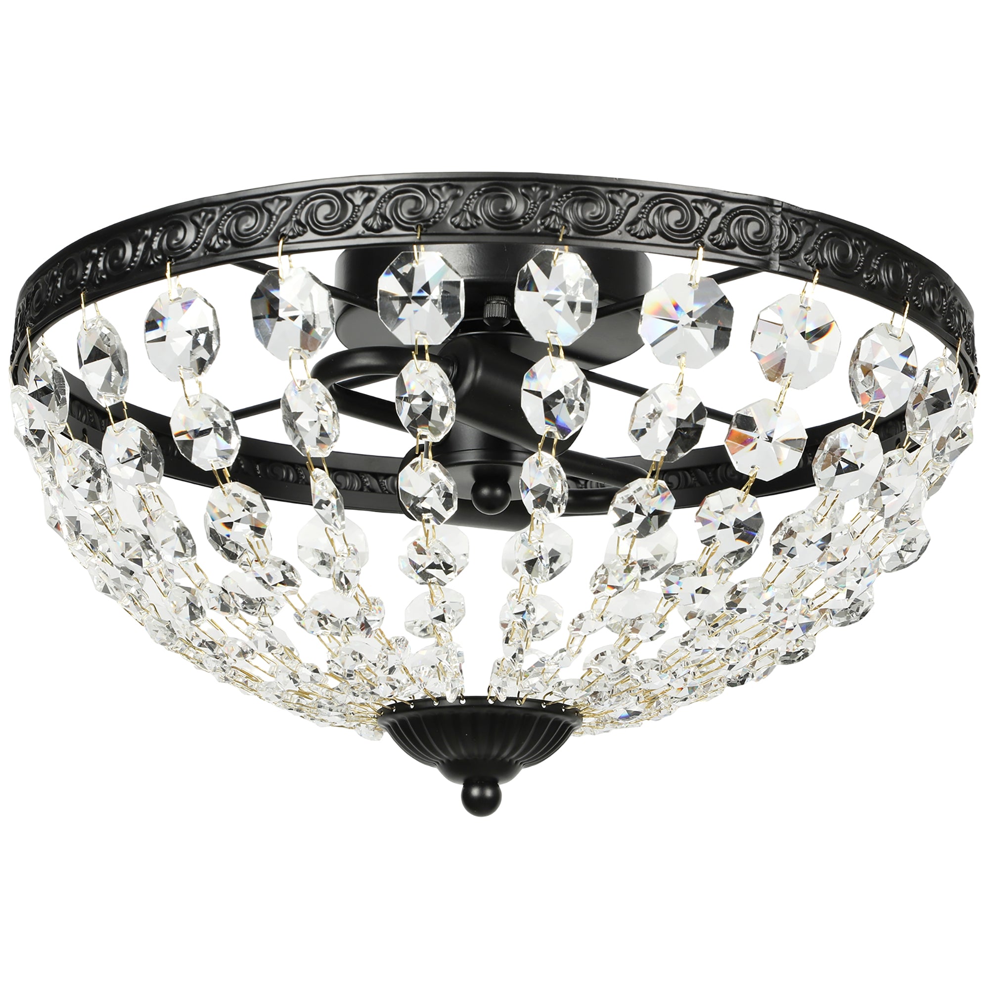 HOMCOM Candeeiro de Teto Cristal Vintage, Preto, Ø35x22 cm