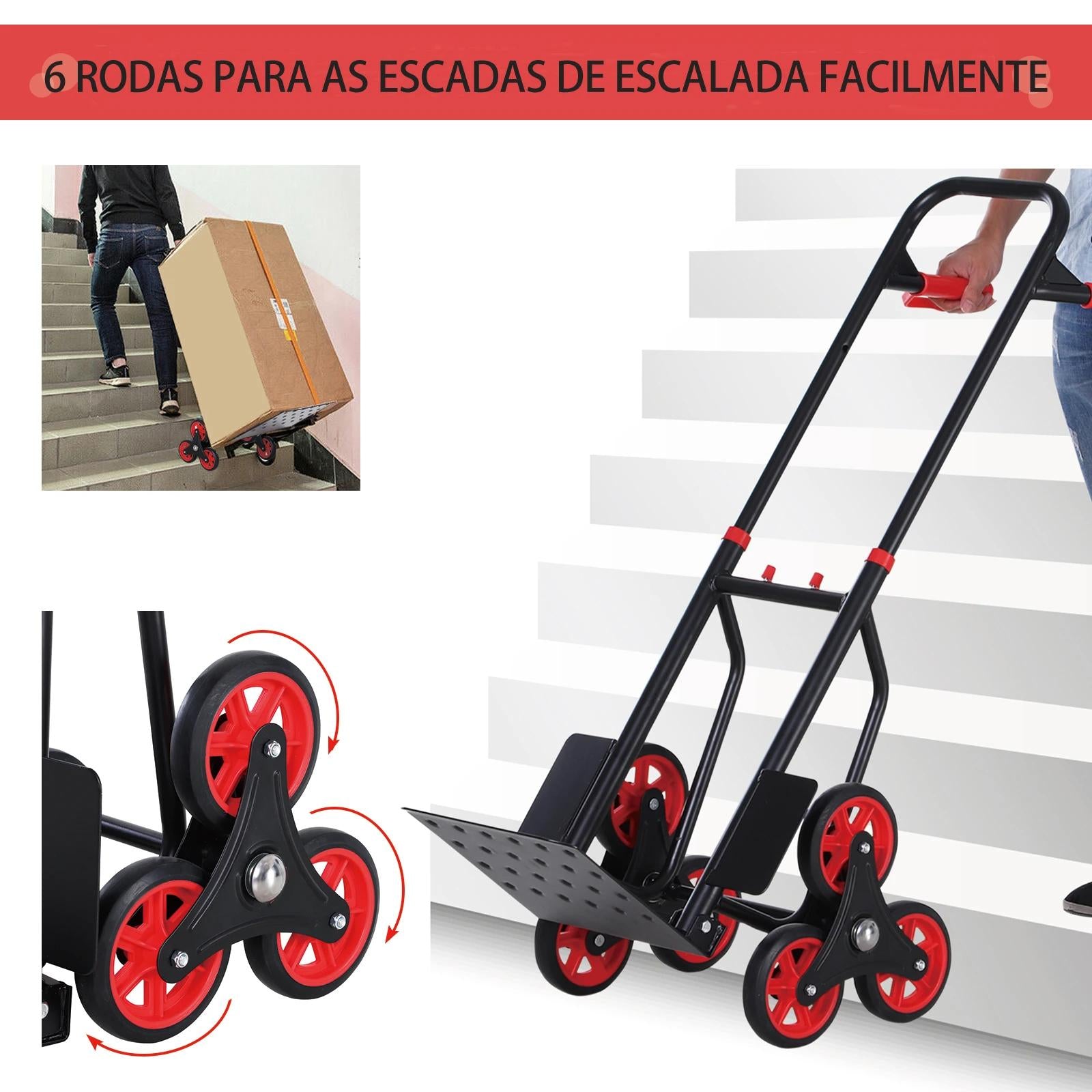 Durhand Carrinho de Mão Dobrável para Escadas com 6 Rodas