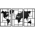 HOMCOM Mapa Múndi Metal Decoração de Parede 3 Peças Preto